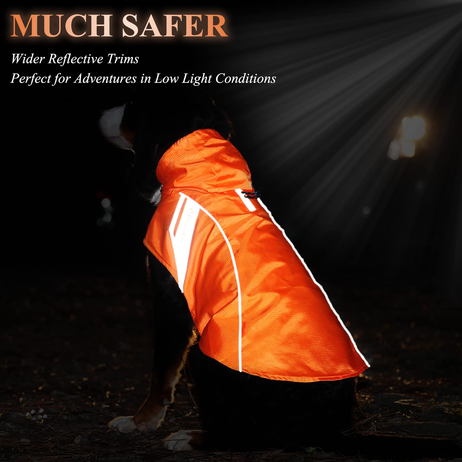 Manteau pluie avec reflets pour chien, meilleure visibilité nocturne.