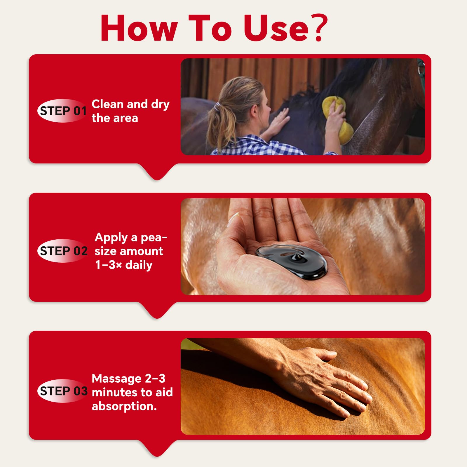 Utilisation avant transport VivaElixir DMSO pour préparer le cheval au mouvement.