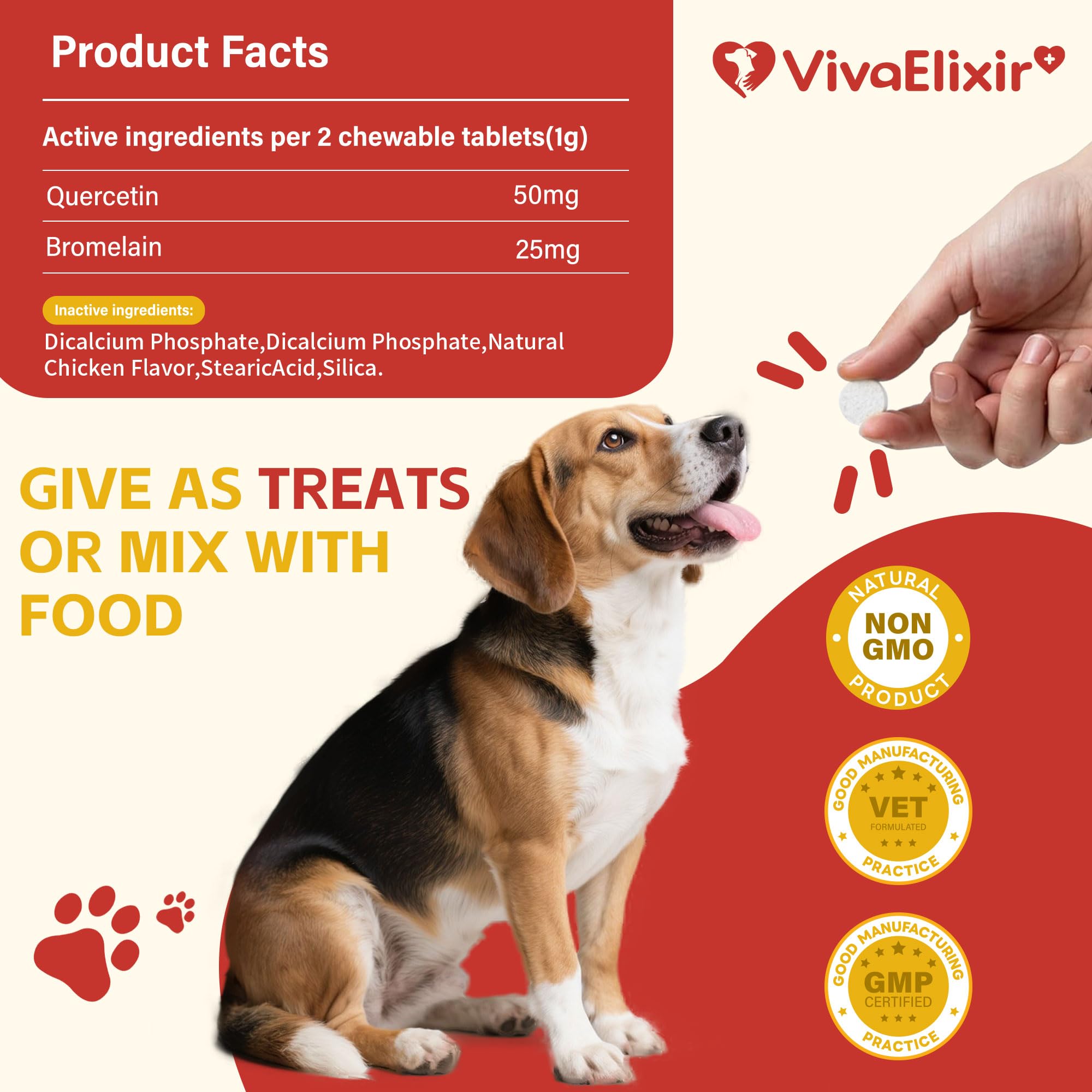 VivaElixir Quercétine et Bromélaïne — dosage précis, formulation vétérinaire fiable pour chiens.