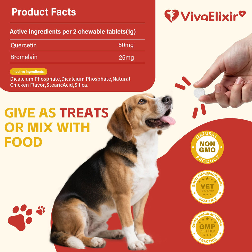 VivaElixir Quercétine et Bromélaïne — dosage précis, formulation vétérinaire fiable pour chiens.