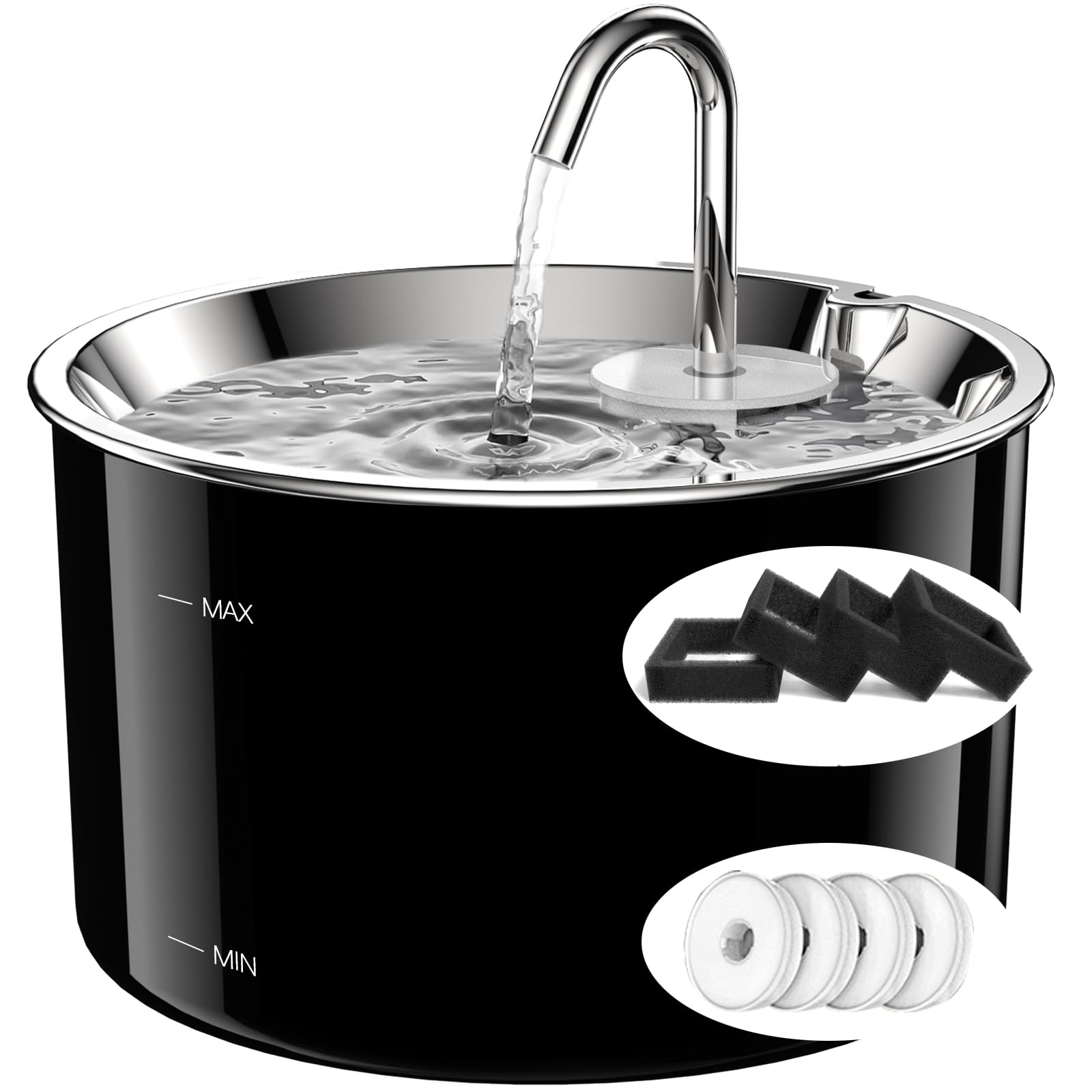 Fontaine pour chat VIVIDORAMA en acier inox 3 L, grande capacité pour plusieurs animaux.