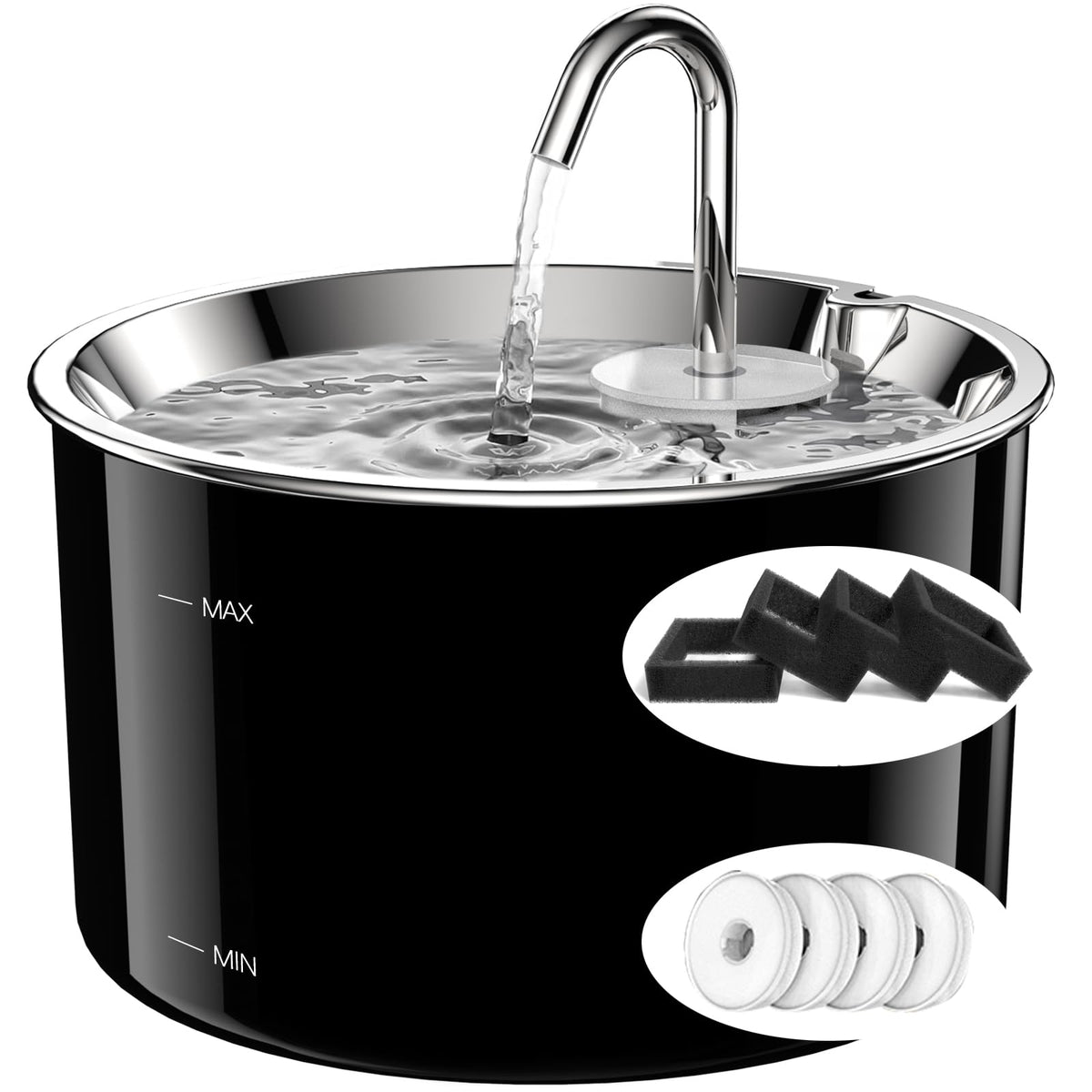 Fontaine pour chat VIVIDORAMA en acier inox 3 L, grande capacité pour plusieurs animaux.