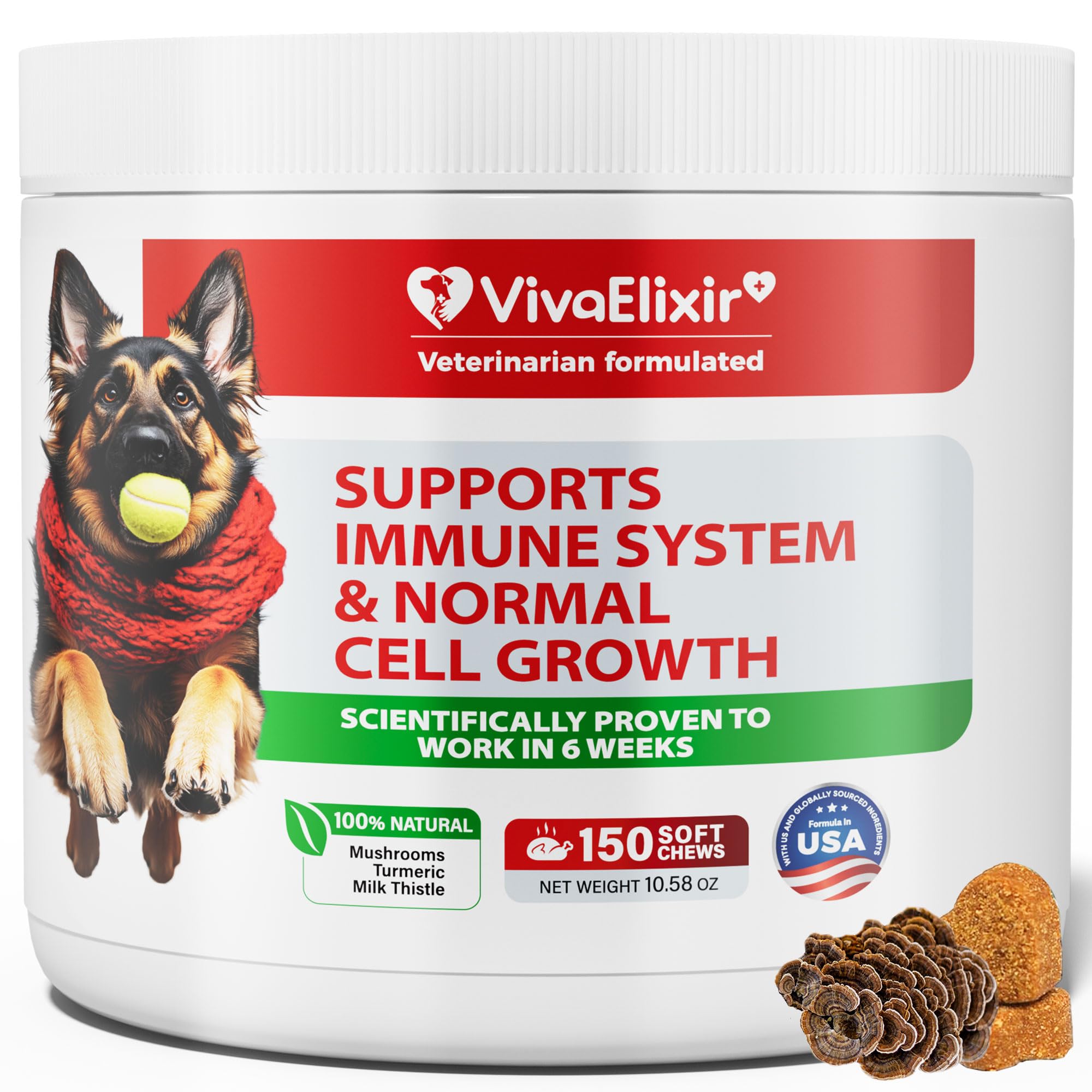 VivaElixir: flacon du complément chien lipomes, soutien immunitaire potentiel.