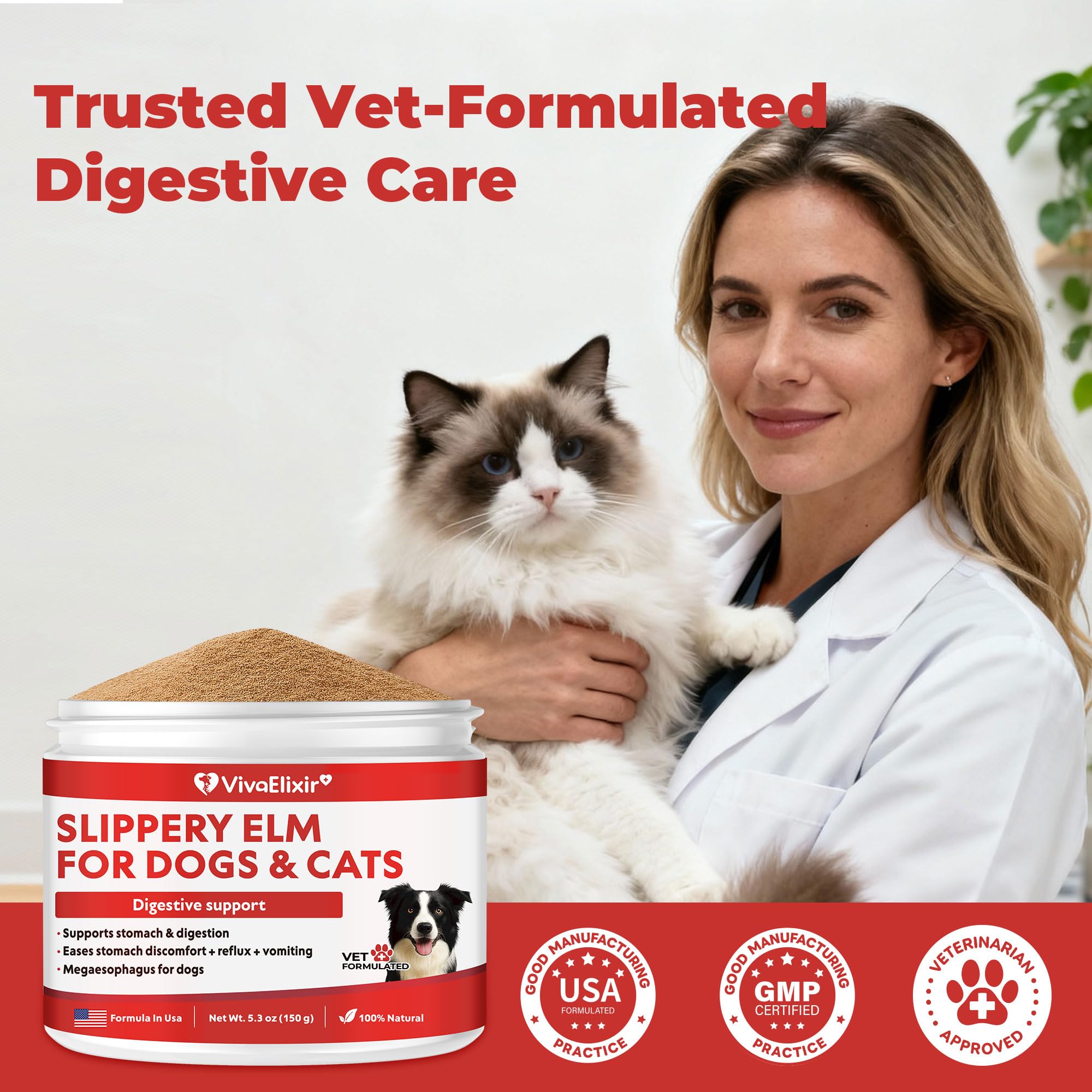 VivaElixir Formulation vétérinaire – Poudre biologique adaptée pour le bien-être digestif animal.