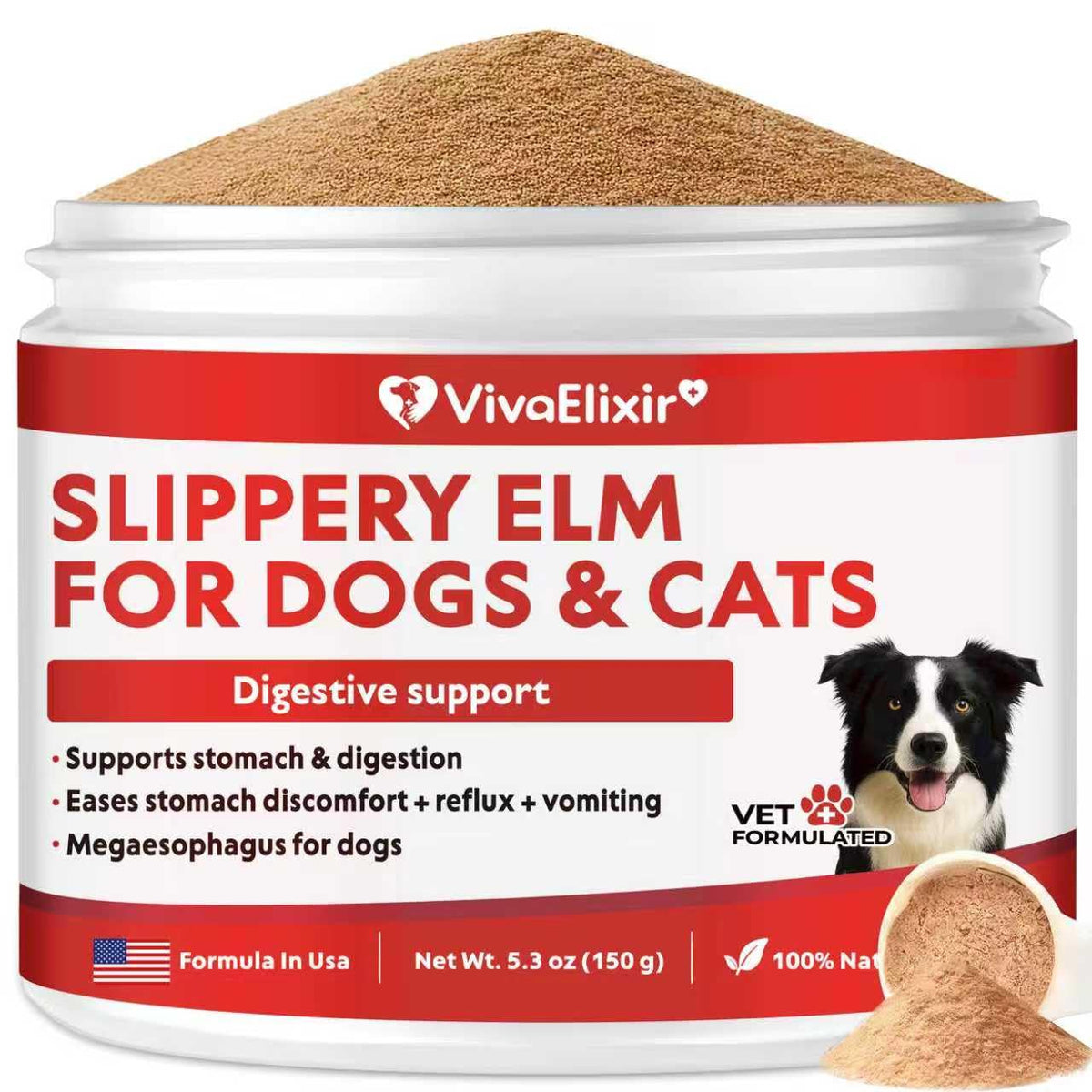 VivaElixir Orme Glissant – Bocal, soutien doux lors des repas difficiles pour chiens.