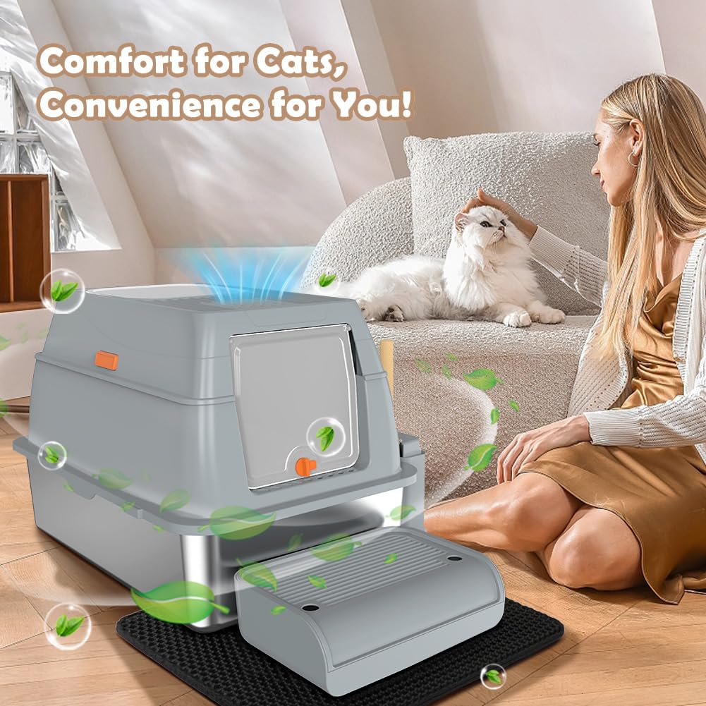 Vivifying bac-litiere acier XXL, pieds antiderapants assurent stabilité lors du nettoyage