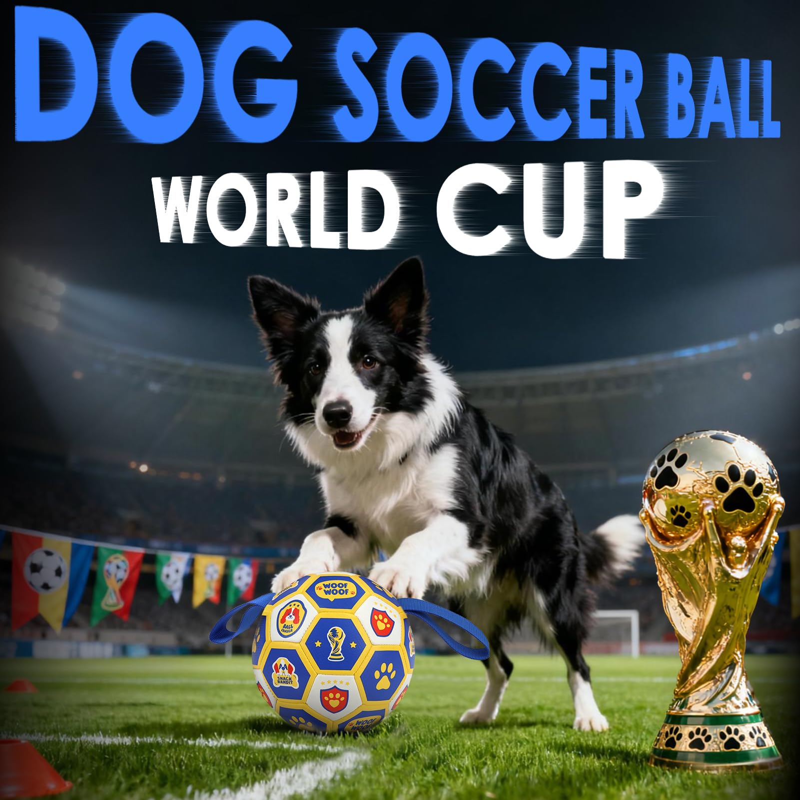 Motif Coupe du Monde sur le ballon Vivifying pour chien actif.