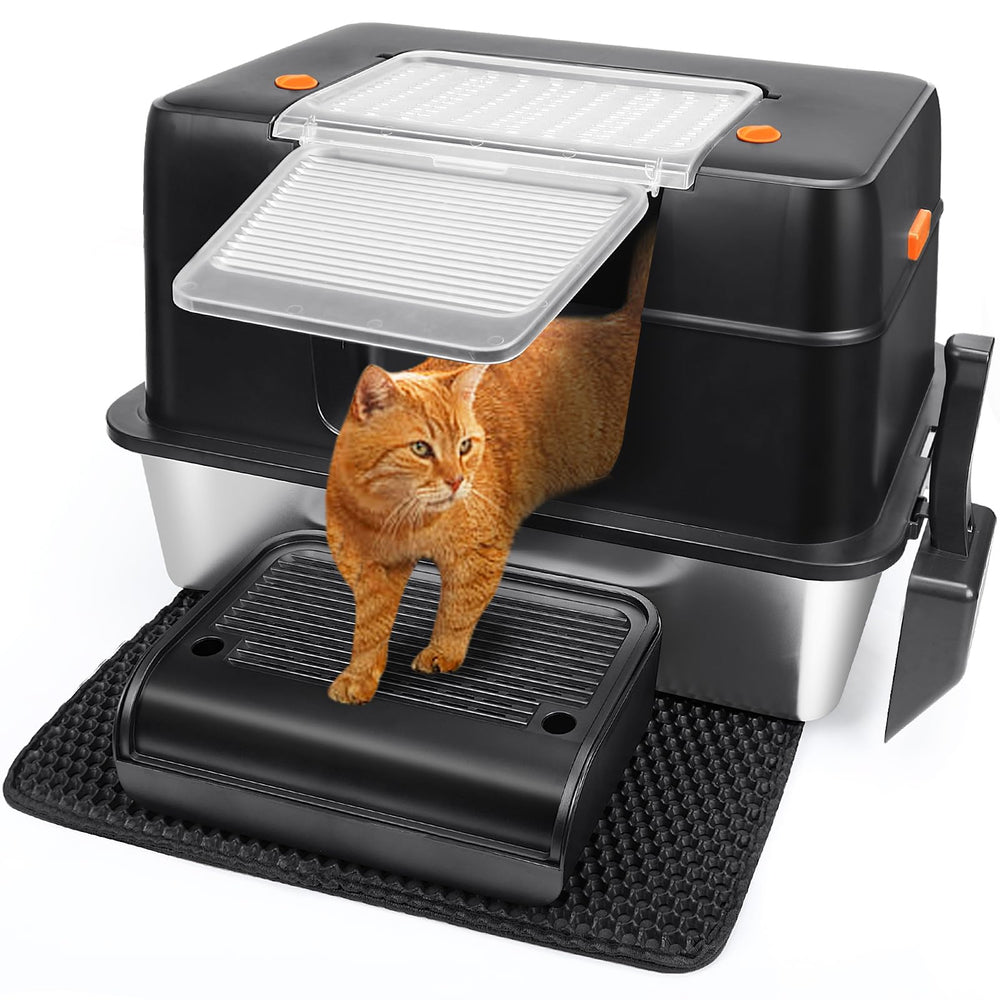 Vivifying boîte-litière inox xl porte latérale, accès pratique pour les chats.