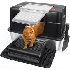 Vivifying boîte-litière inox xl porte latérale, accès pratique pour les chats.