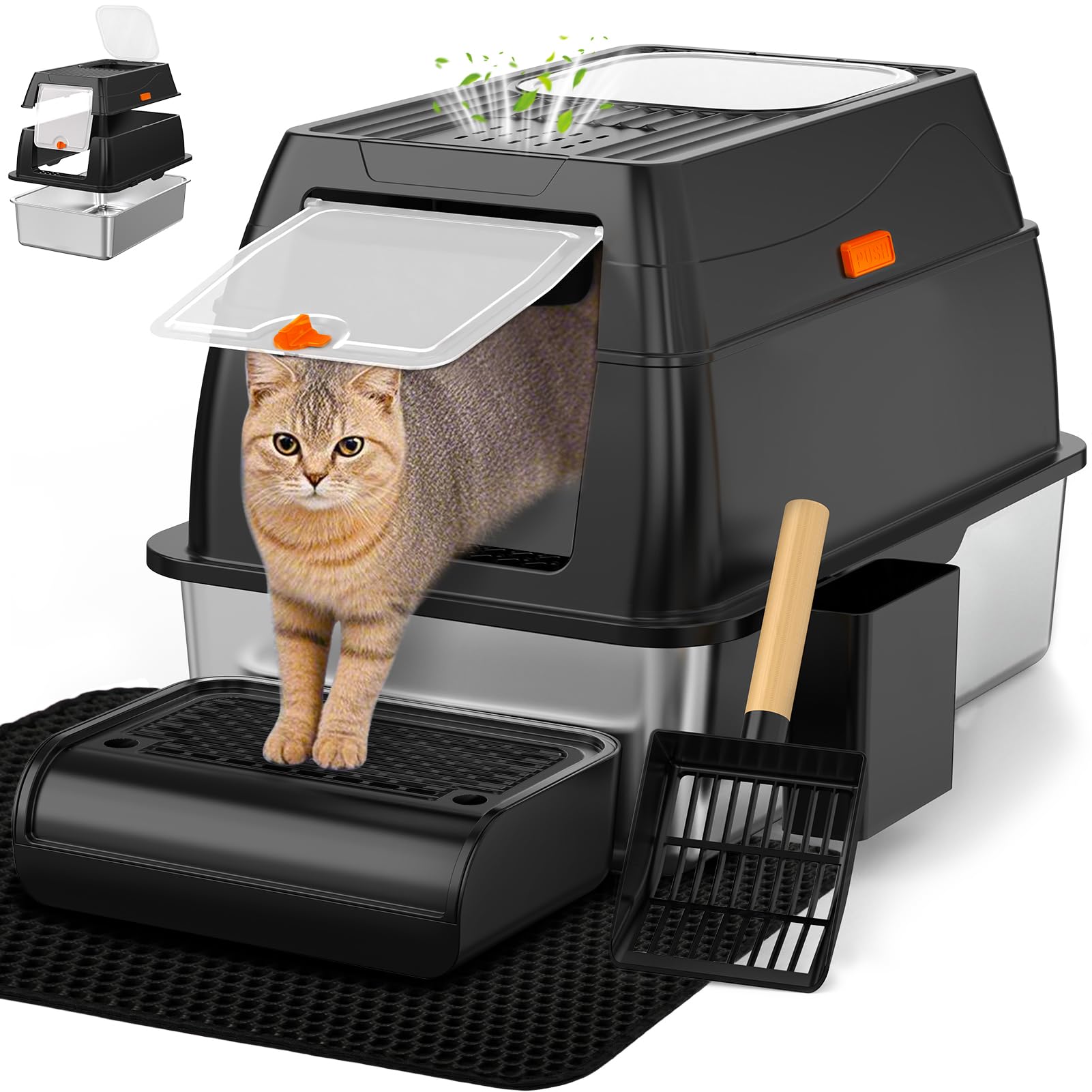 Vivifying litière inox avec couvercle XXL pour grands chats, espace confortable.