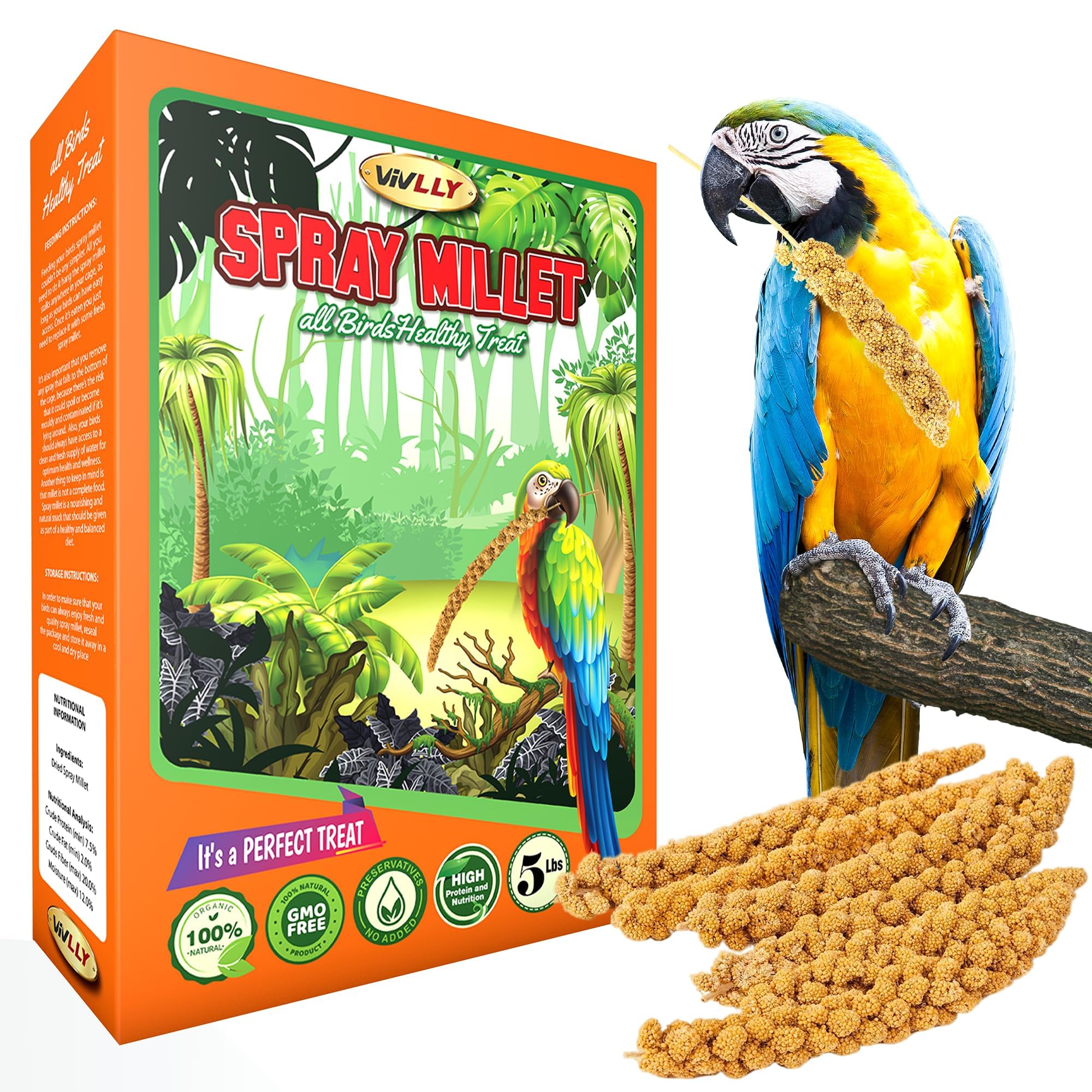 Vivlly millet en spray 5 livres – emballage pratique pour stockage facile.