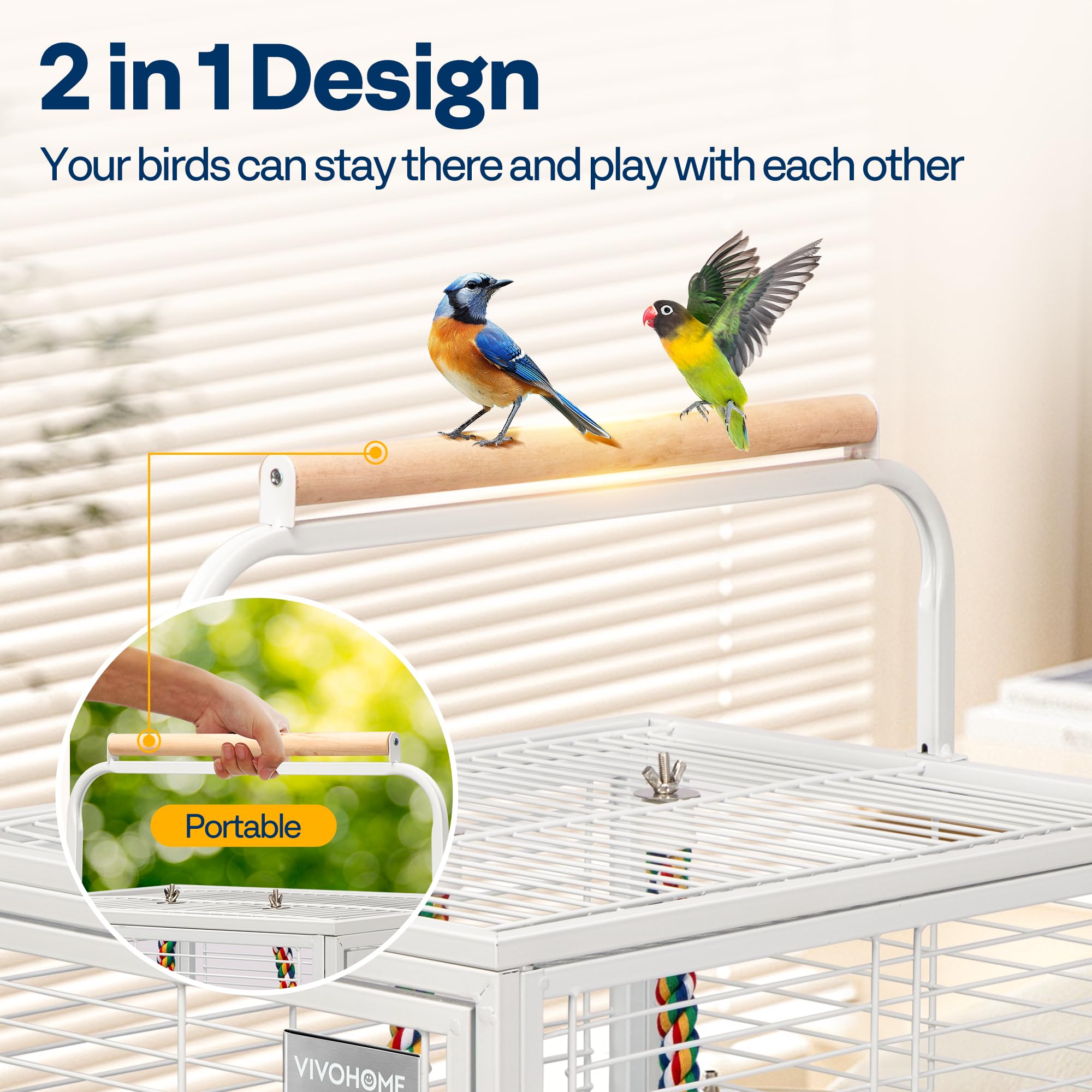 VIVOHOME cage 2-en-1 avec perchoir bois intégré.