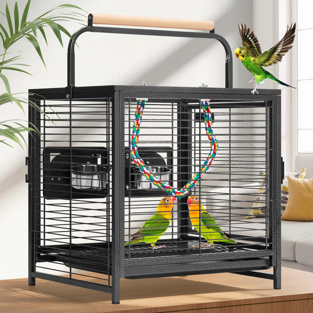 Cage VIVOHOME de voyage en fer forgé vue avant, sécurité et solidité pour déplacements