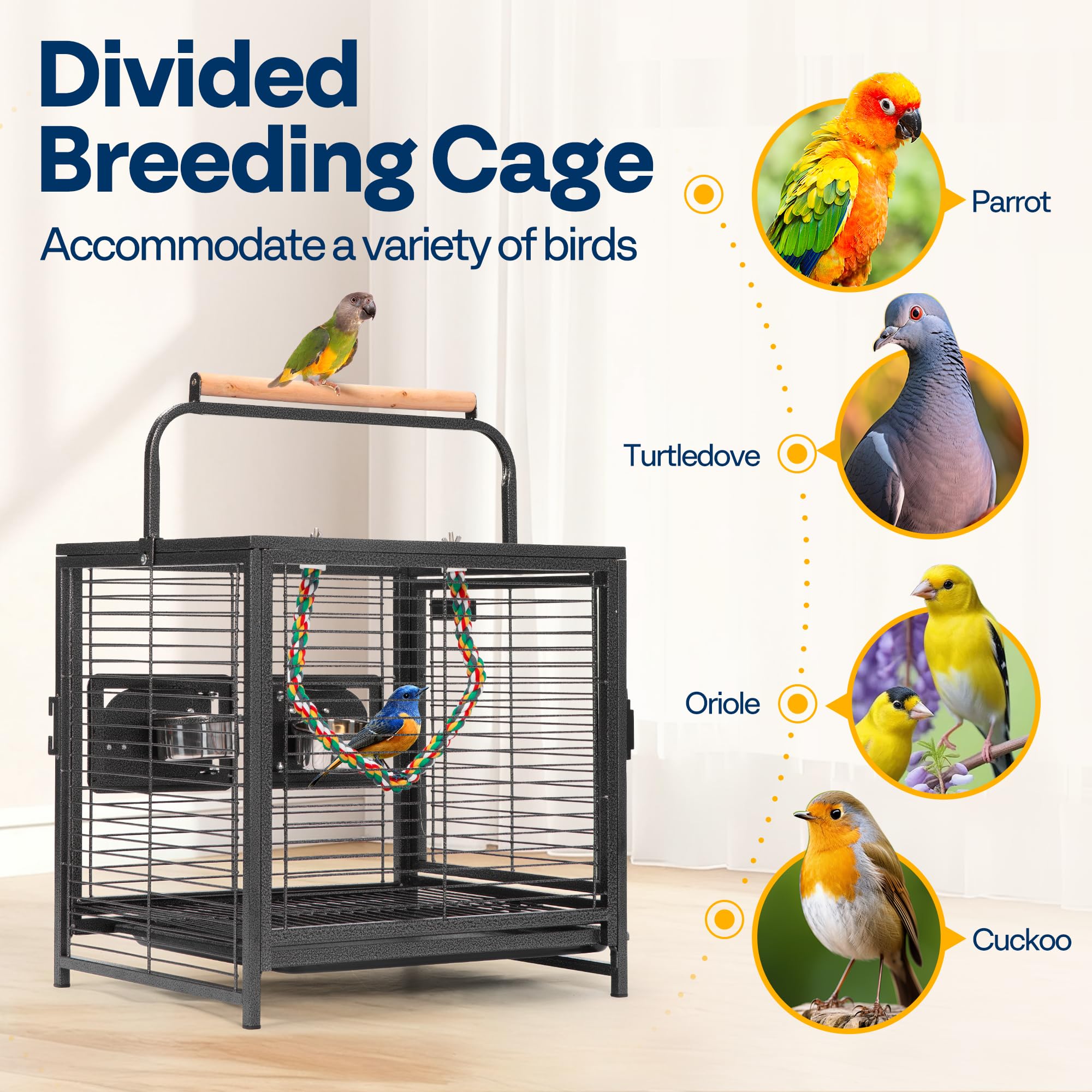 Cage VIVOHOME avec corde colorée pour divertissement des oiseaux en voyage