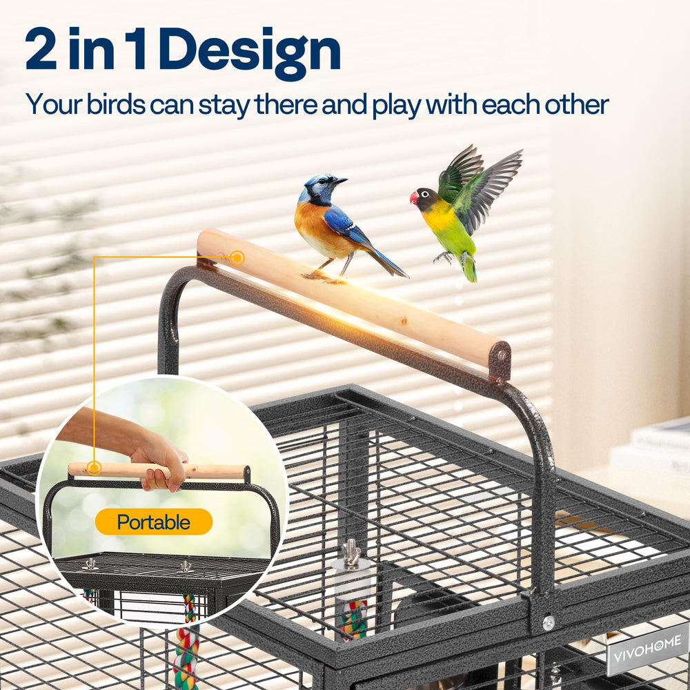 Cage VIVOHOME design 2 en 1 avec perchoir en bois et levage possible
