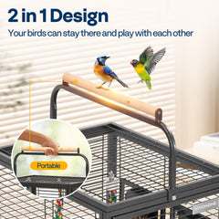 Cage VIVOHOME design 2 en 1 avec perchoir en bois et levage possible