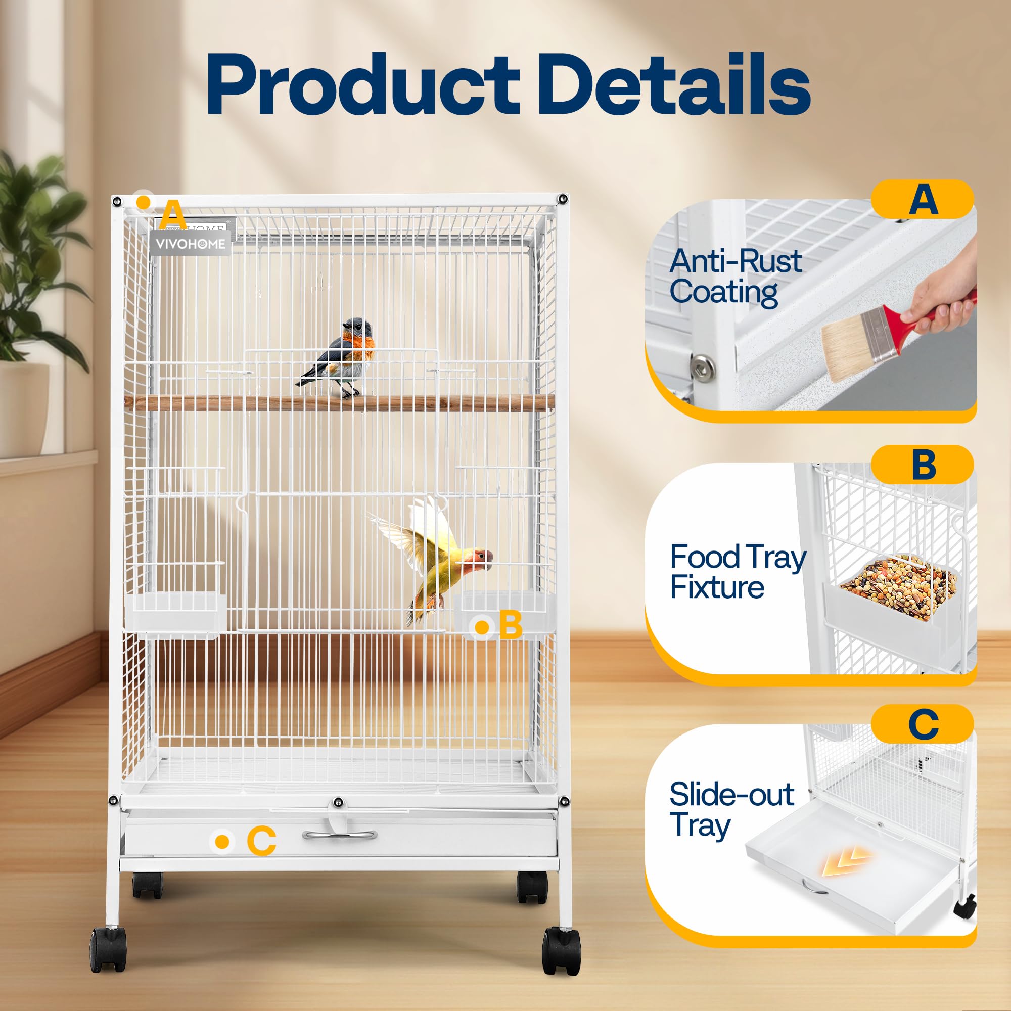 Finition martelée non toxique VIVOHOME, surface sûre pour les oiseaux.
