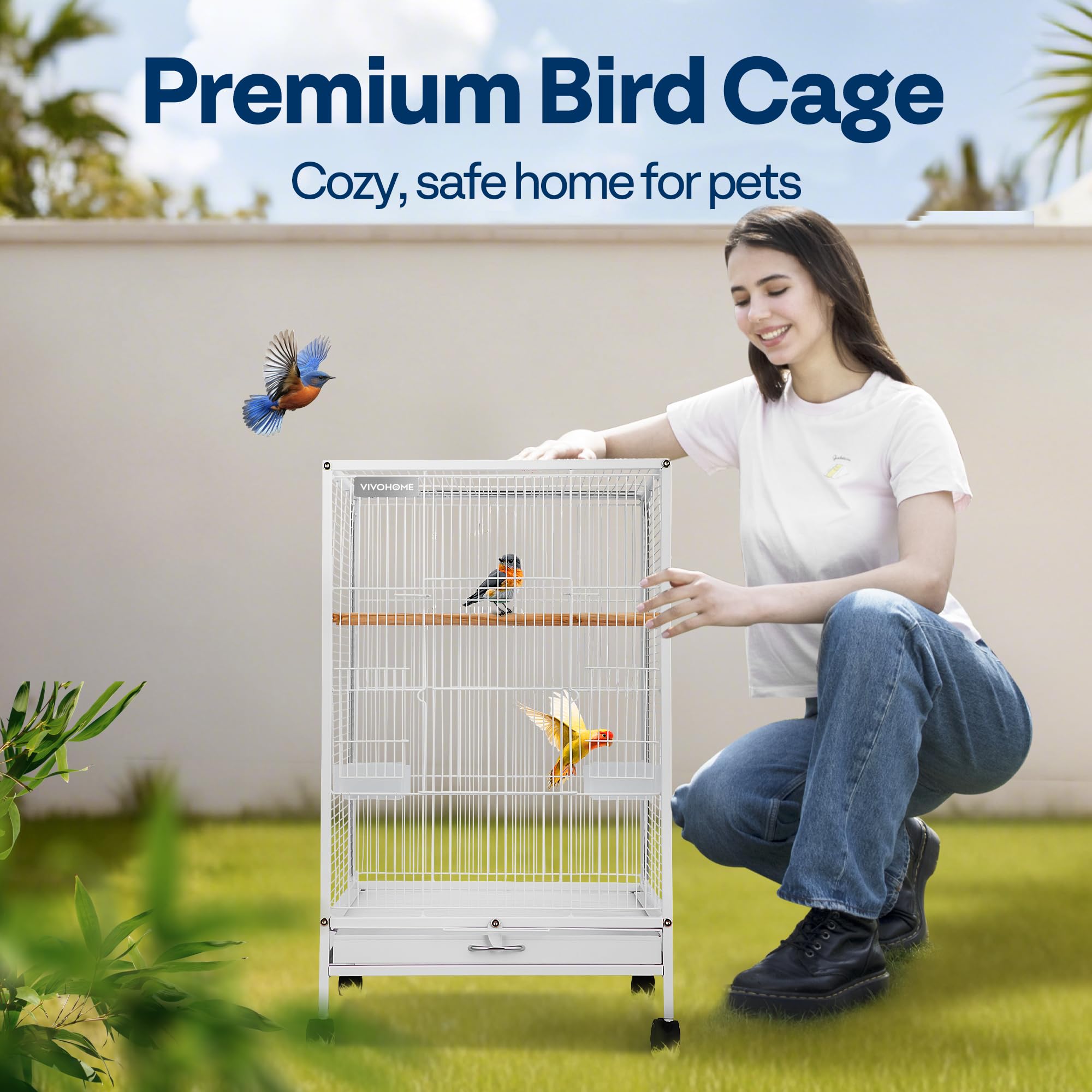 Support roulant VIVOHOME pour cage d’oiseaux, déplacement sans effort.