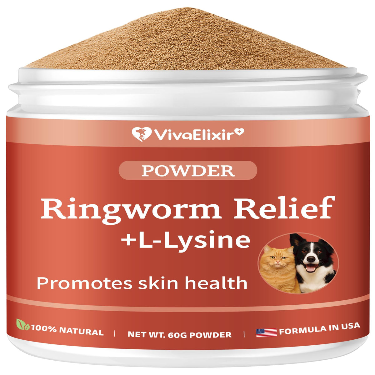 VivaElixir Poudre teigne pour chat et chien, mélange facile à l’alimentation.