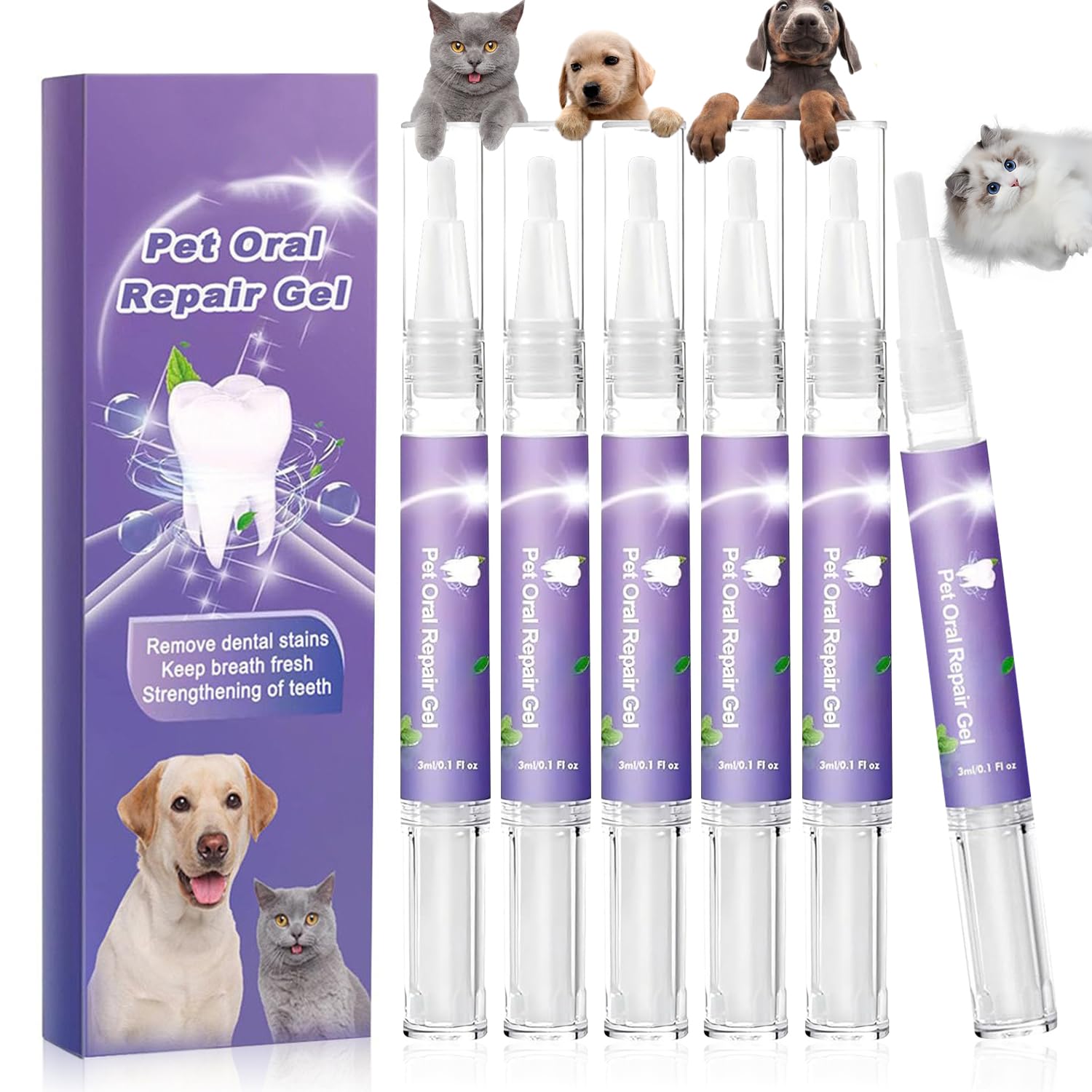 Gel Vizela réparation buccale animaux, tube 3 ml, application directe pour dents propres.
