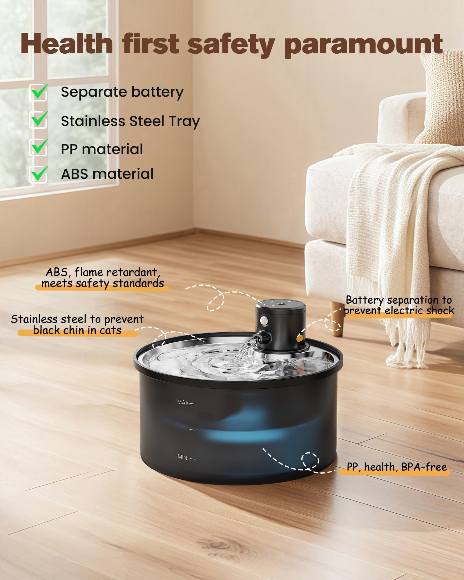 VKIMISS design-portable-eau chat s'intégrant facilement dans une pièce