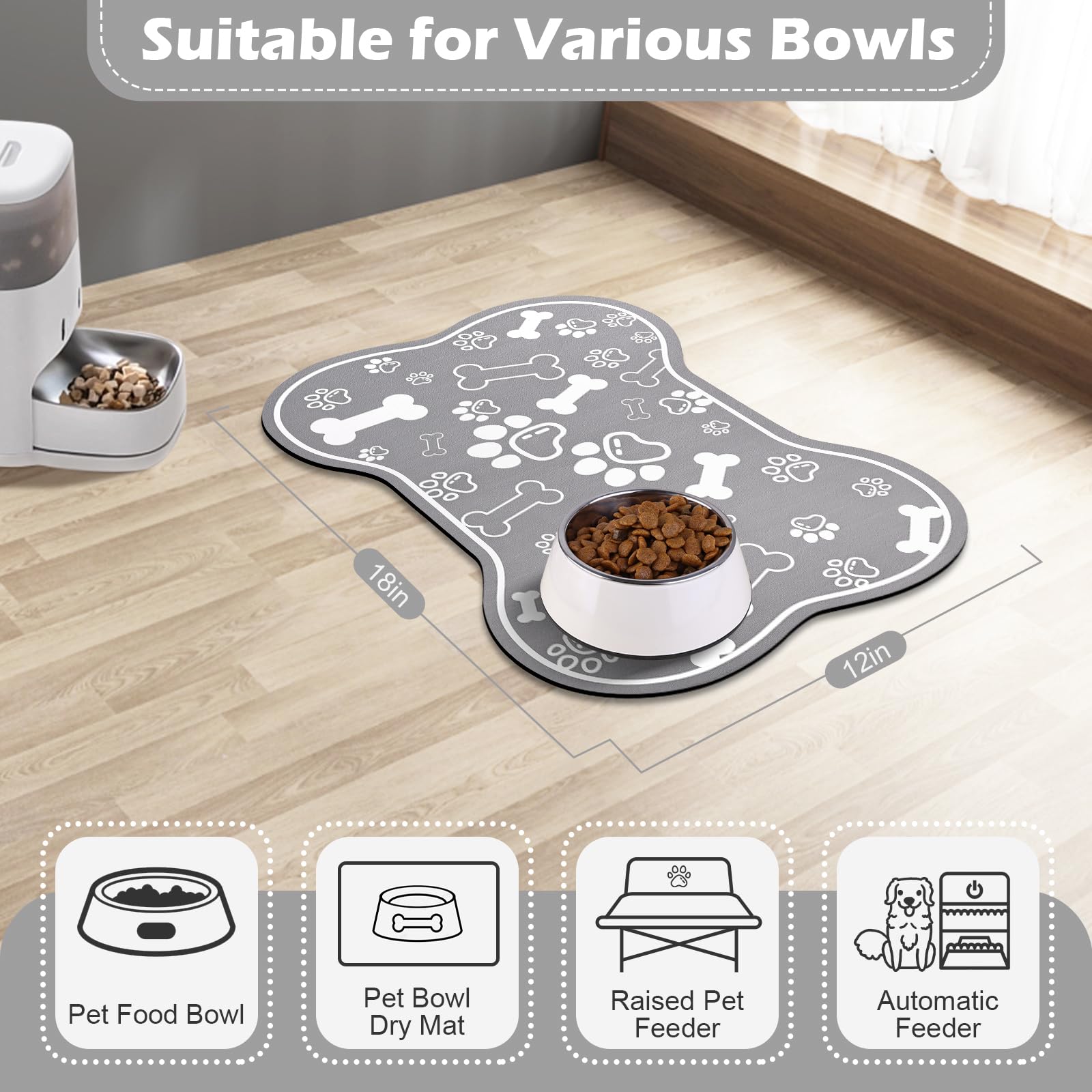 Voanos tapis protection sol, compatibilité avec bols et distributeurs.