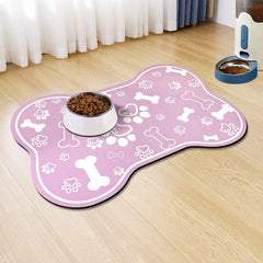 Voanos tapis d'alimentation rose avec motif patte et gamelle, espace repas dédié.