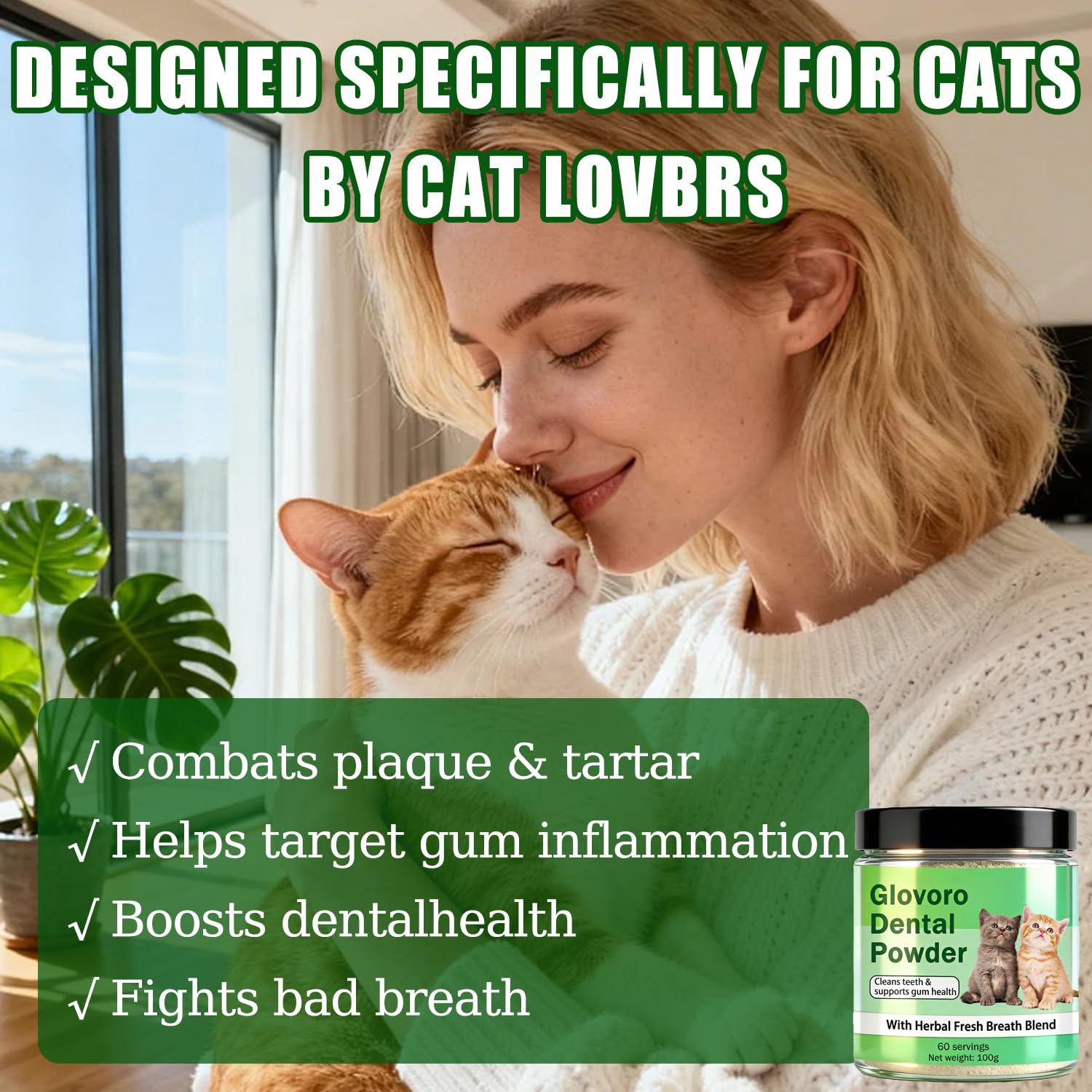 Voererh Glovoro Poudre Dentaire pour chat – lutte contre le tartre