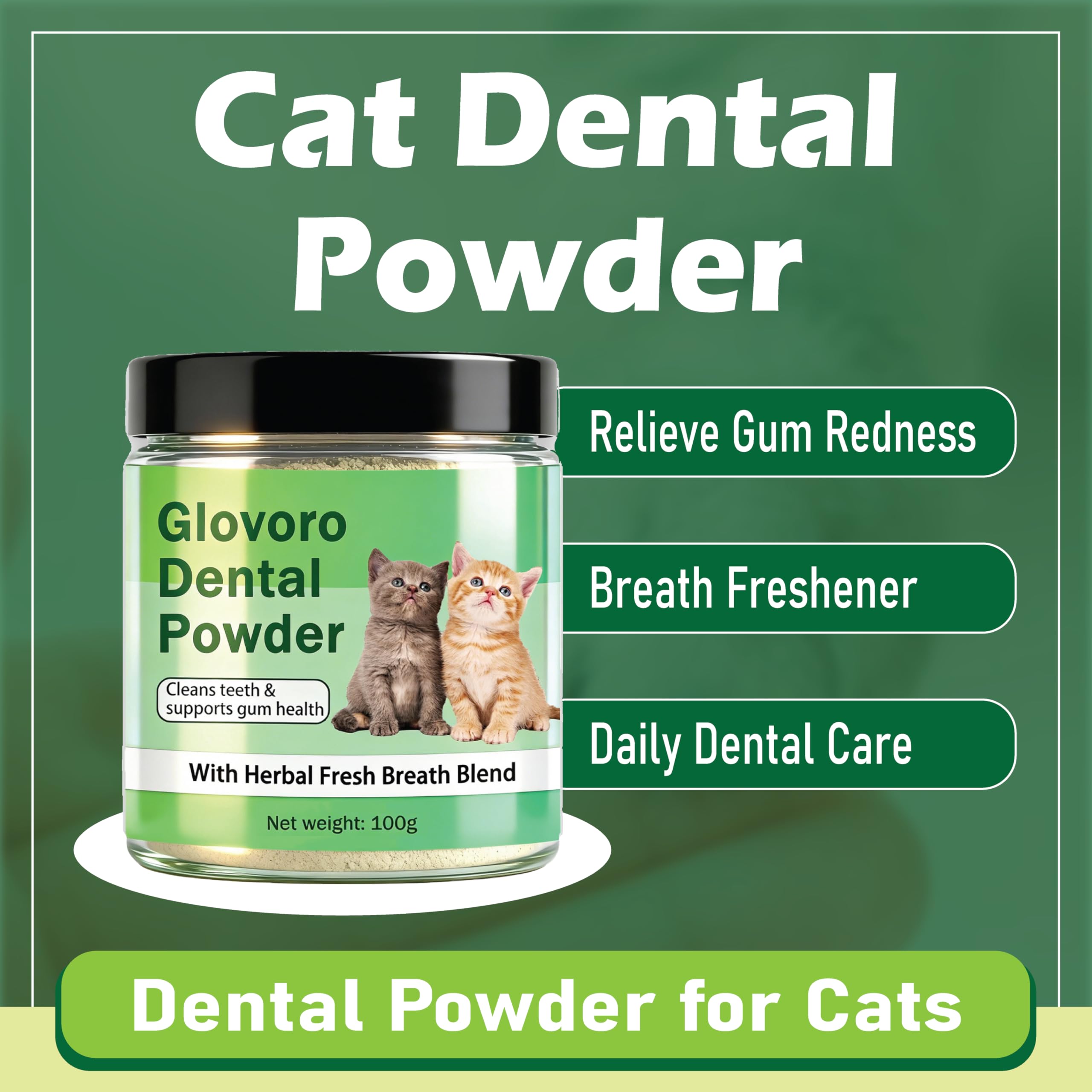 Voererh Glovoro Poudre Dentaire pour chat – intégration facile au repas quotidien