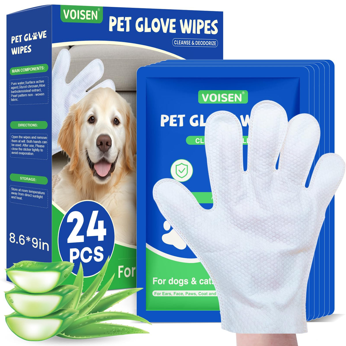 VOISEN gants-lingettes chien – nettoyage rapide sans rinçage