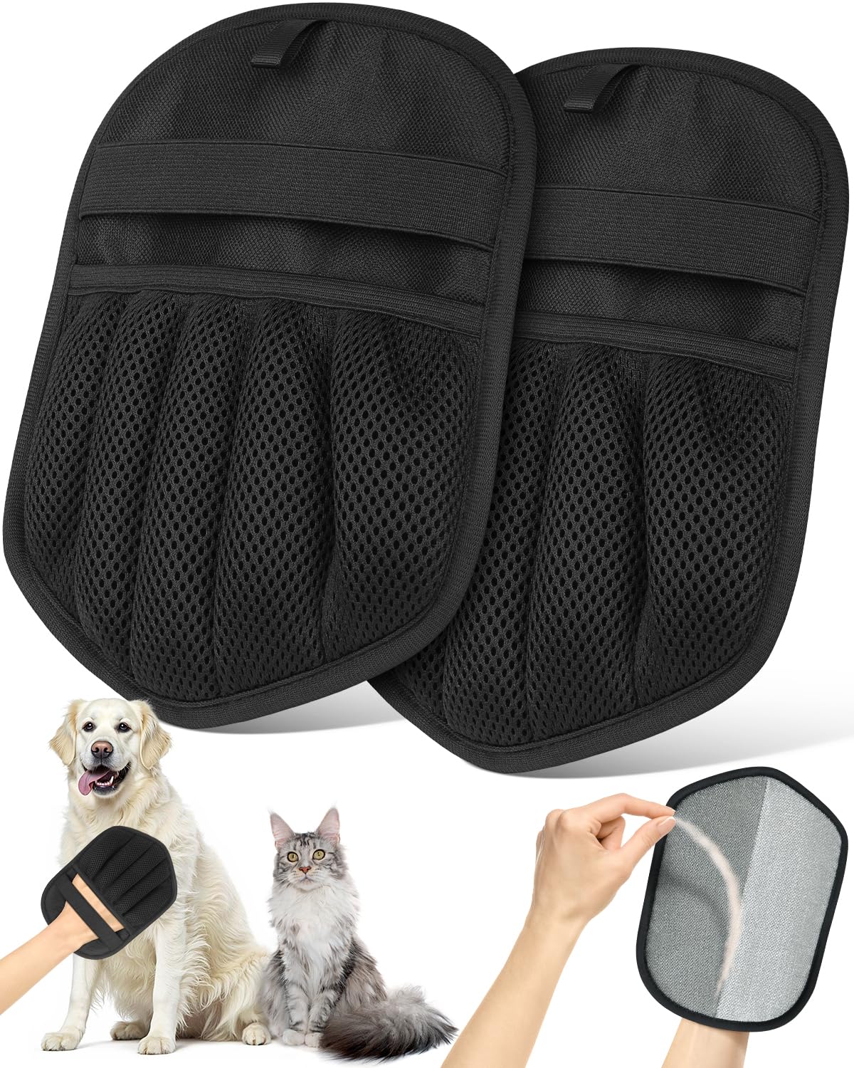 Gants Vokvaktak captant les poils sur le canapé grâce à l’électrostatique.