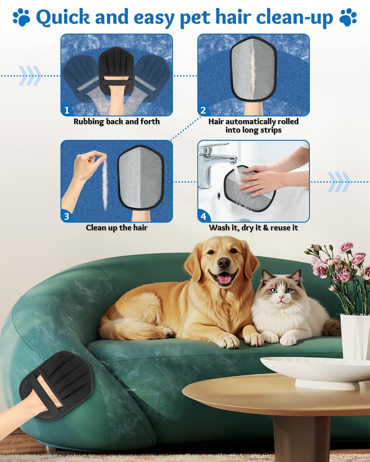Gants Vokvaktak efficaces sur tapis et fauteuils pour une maison propre.