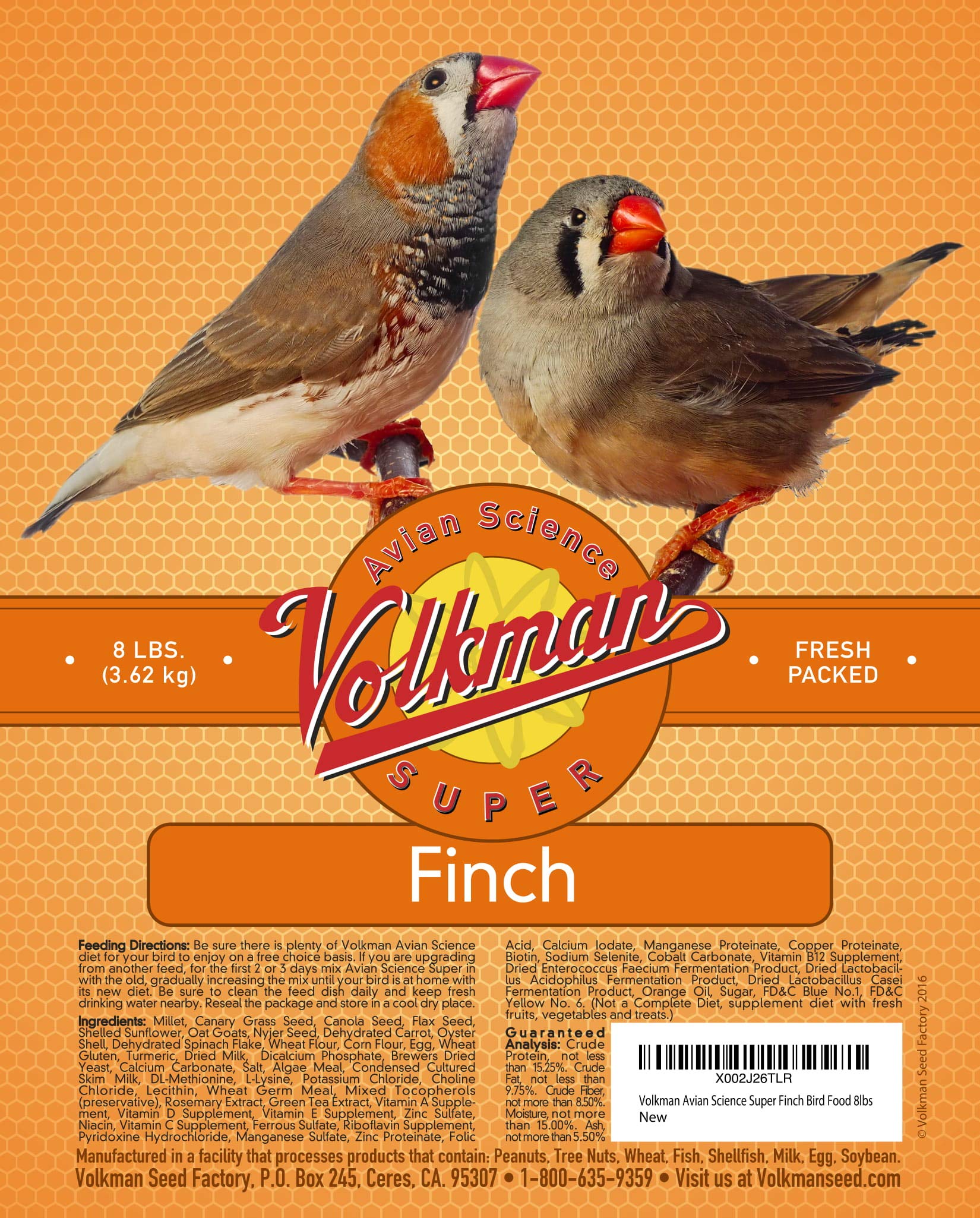Volkman Avian Science Super Finch apporte millet et miettes d’œuf.