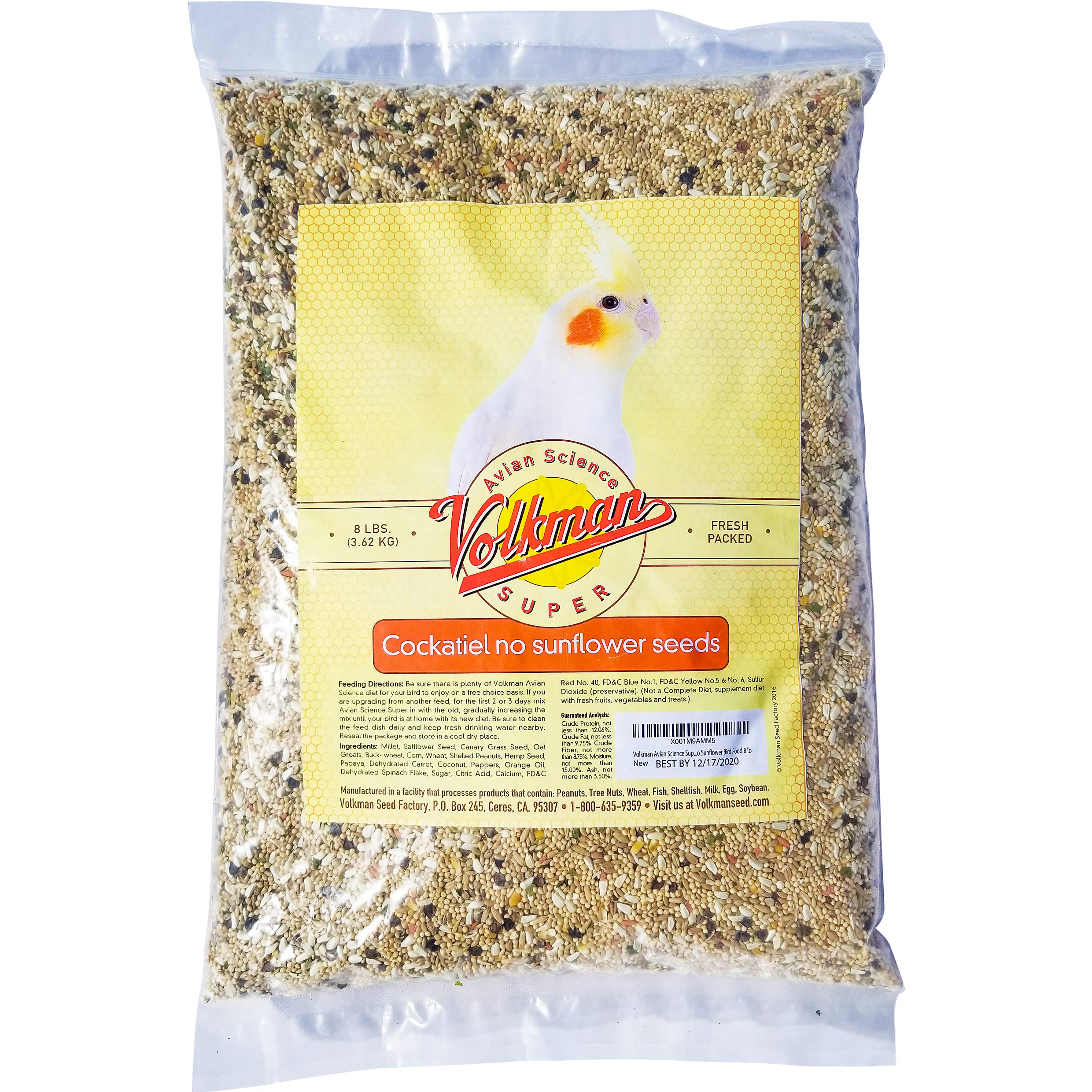 Volkman sac 8 lb sans tournesol pour calopsittes.