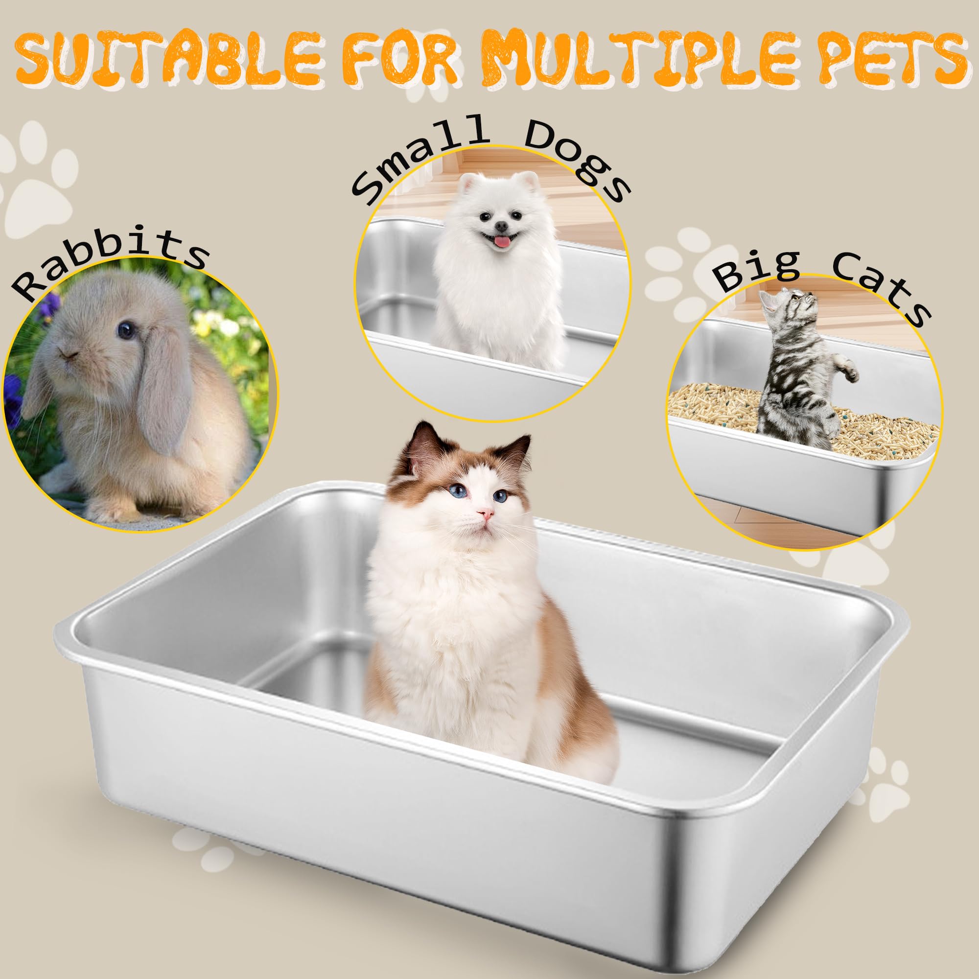 Volope boîte-litière inox polyvalente pour chats et petits animaux.