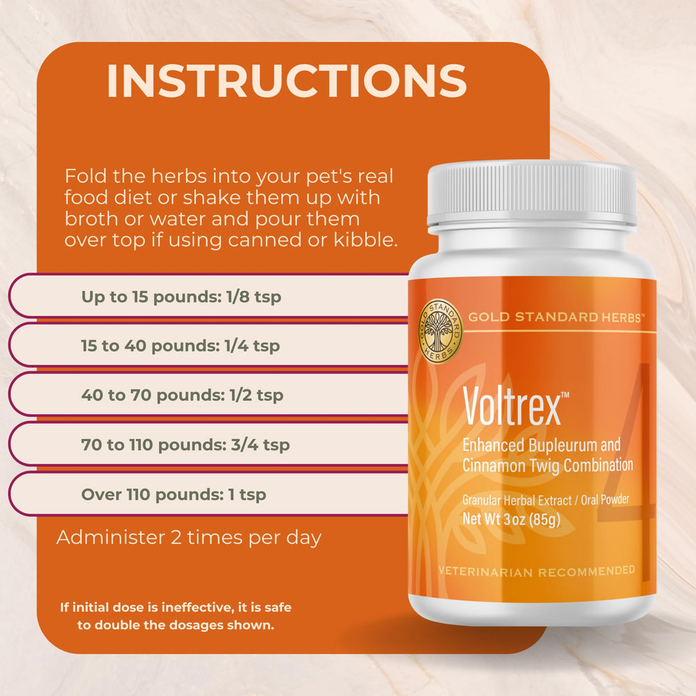 Administration pratique de Voltrex poudre dans le repas du chien.