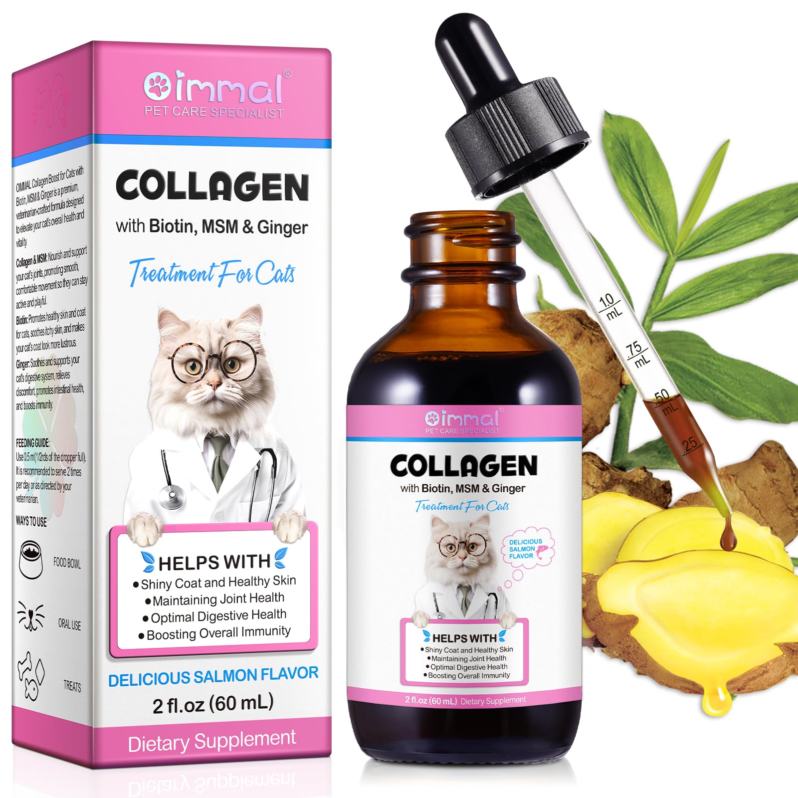 VOSIFSDIY Collagène pour chats – bouteille 60 ml, dosage pratique pour le quotidien.