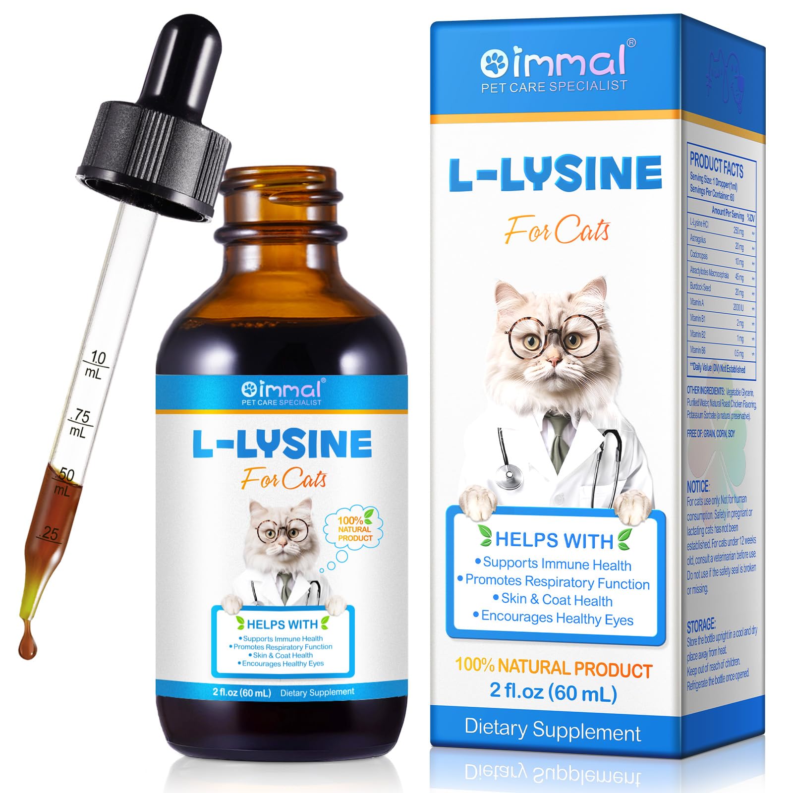 Flacon VOSIFSDIY Lysine pour chats, 60 ml, prêt au dosage et soutien immunitaire.