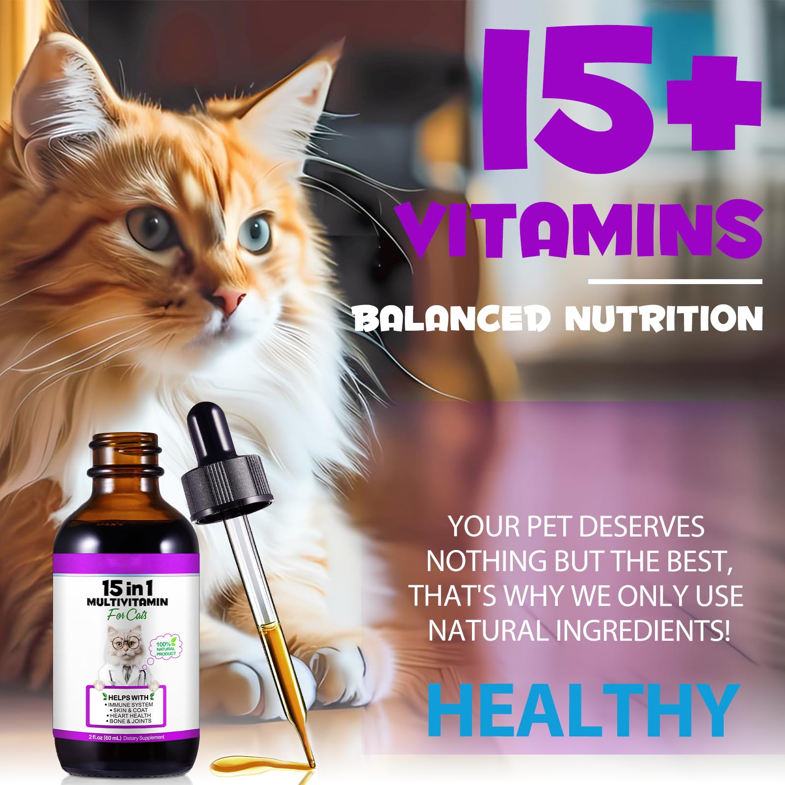 Gouttes pour chats soutenant articulations et mobilité éventuelle.