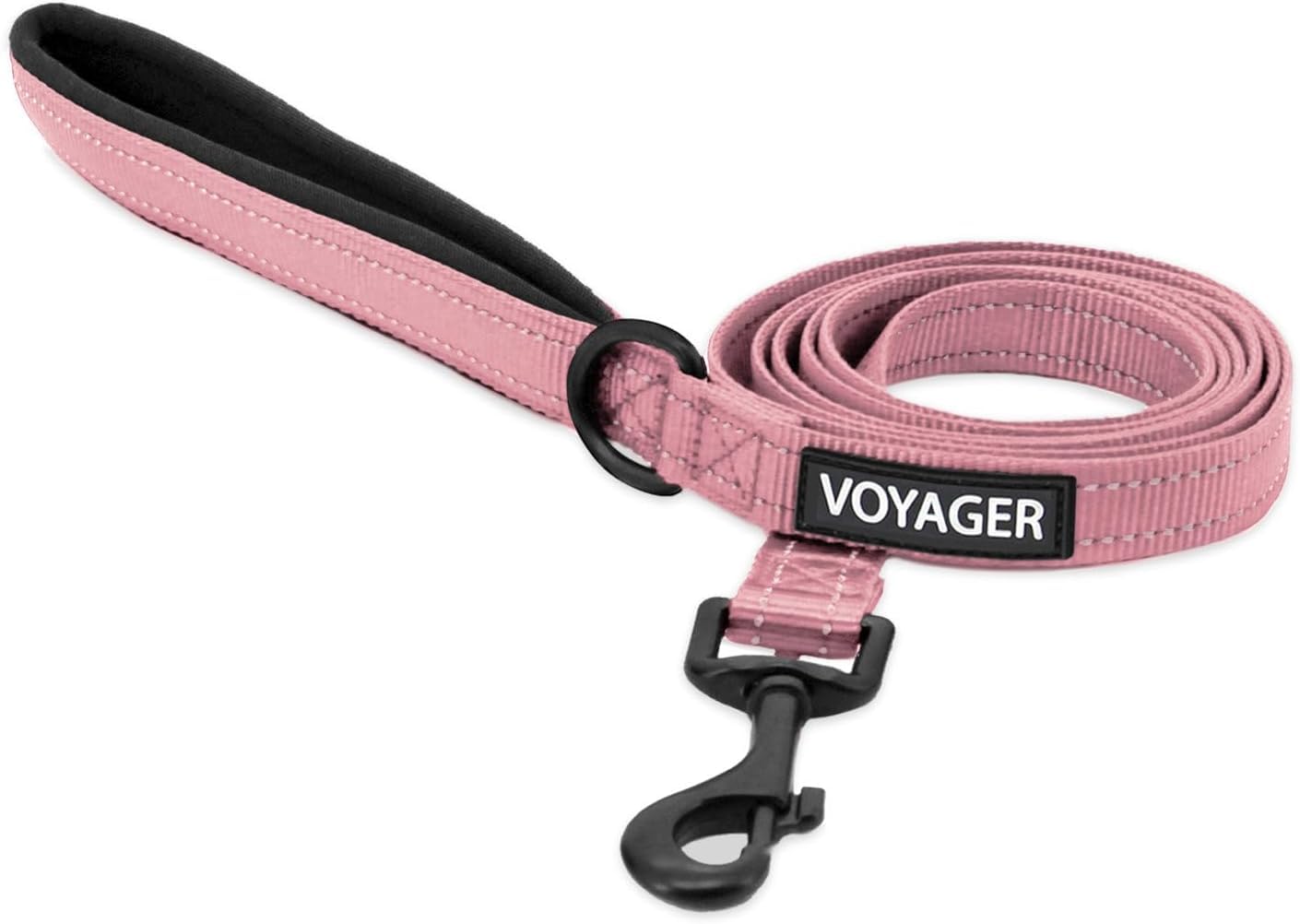 Laisse Voyager Best Pet Supplies, poignée néoprène rose et réfléchissante pour promenades sûres.