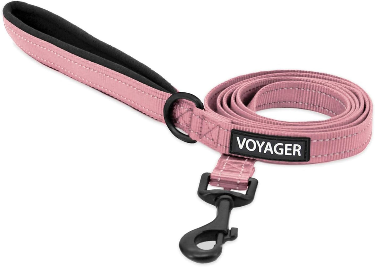 Laisse Voyager Best Pet Supplies, poignée néoprène rose et réfléchissante pour promenades sûres.