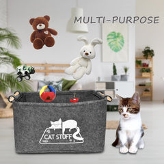 Boîte jouets chat en feutre gris Vumdua, matière douce et durable.