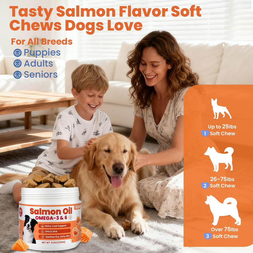 Gommes saumon VUN pour chien – soutien du pelage et de la peau.