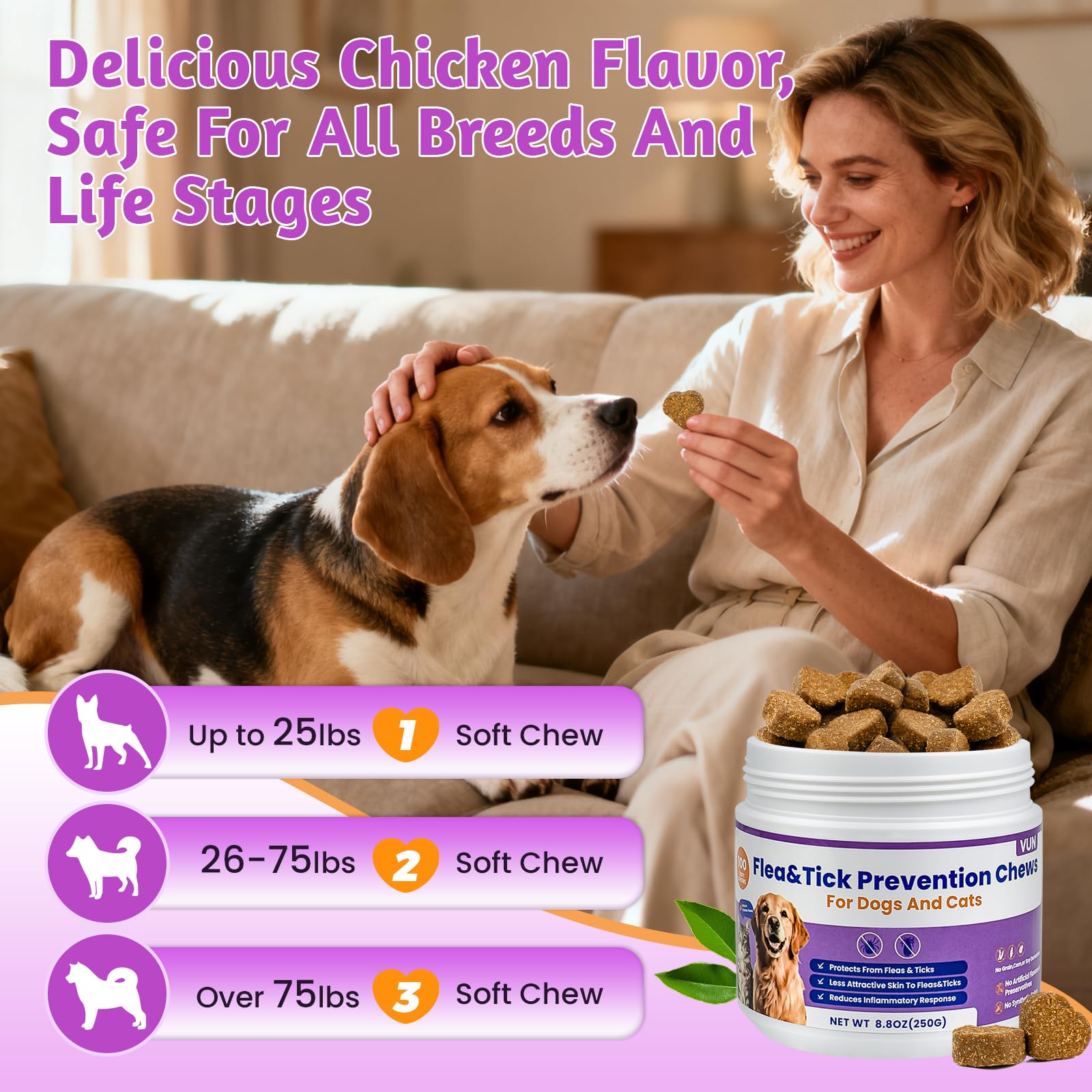 Gommes VUN – aide à la digestion et à la santé générale du chien.