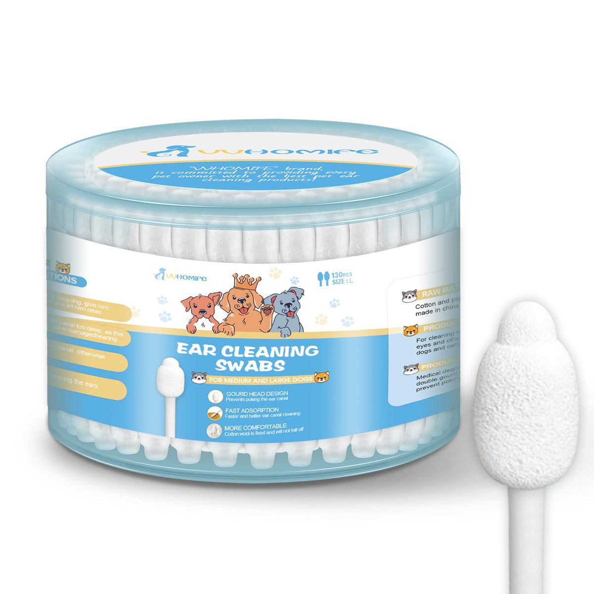 VVHOMIFE – Bouts coton en forme gourde pour oreilles de chien, nettoyage doux et sûr.