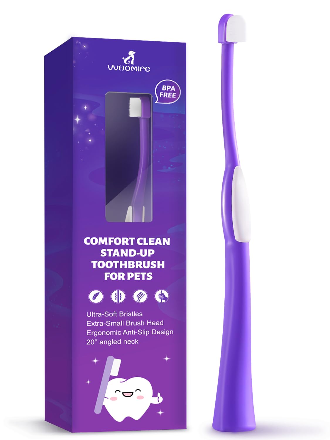 VVHOMIFE brosse-dent chat-chien 20° pour un brossage précis et confortable.