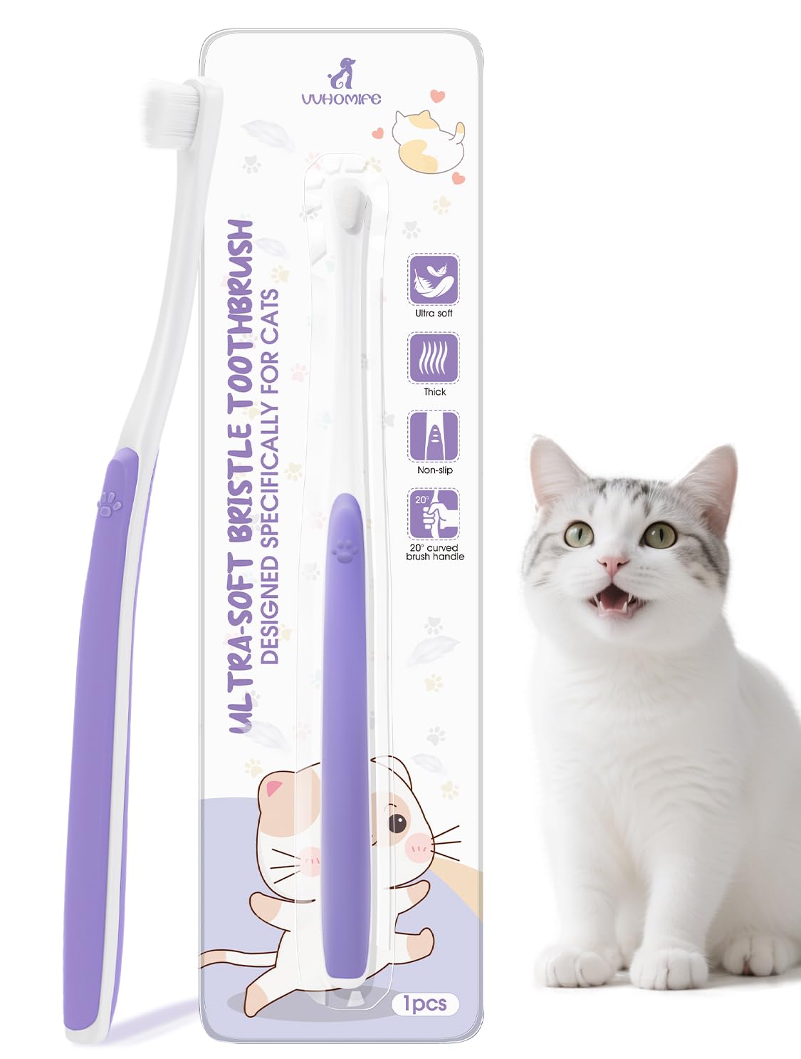 Brosse VVHOMIFE pour chat à tête compacte atteignant les petites dents.