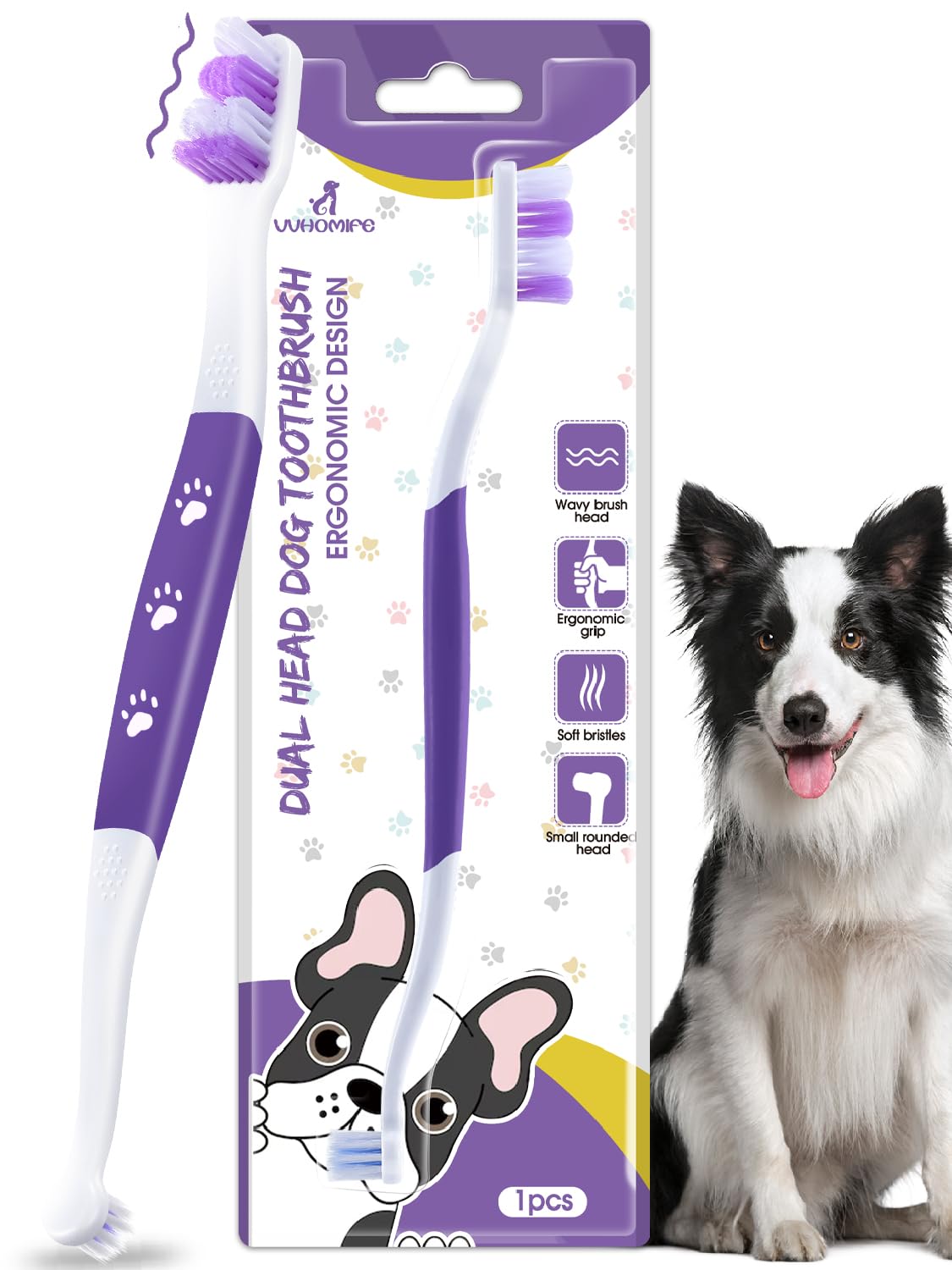 VVHOMIFE brosse chien double tête et brins 60° pour un nettoyage en profondeur.