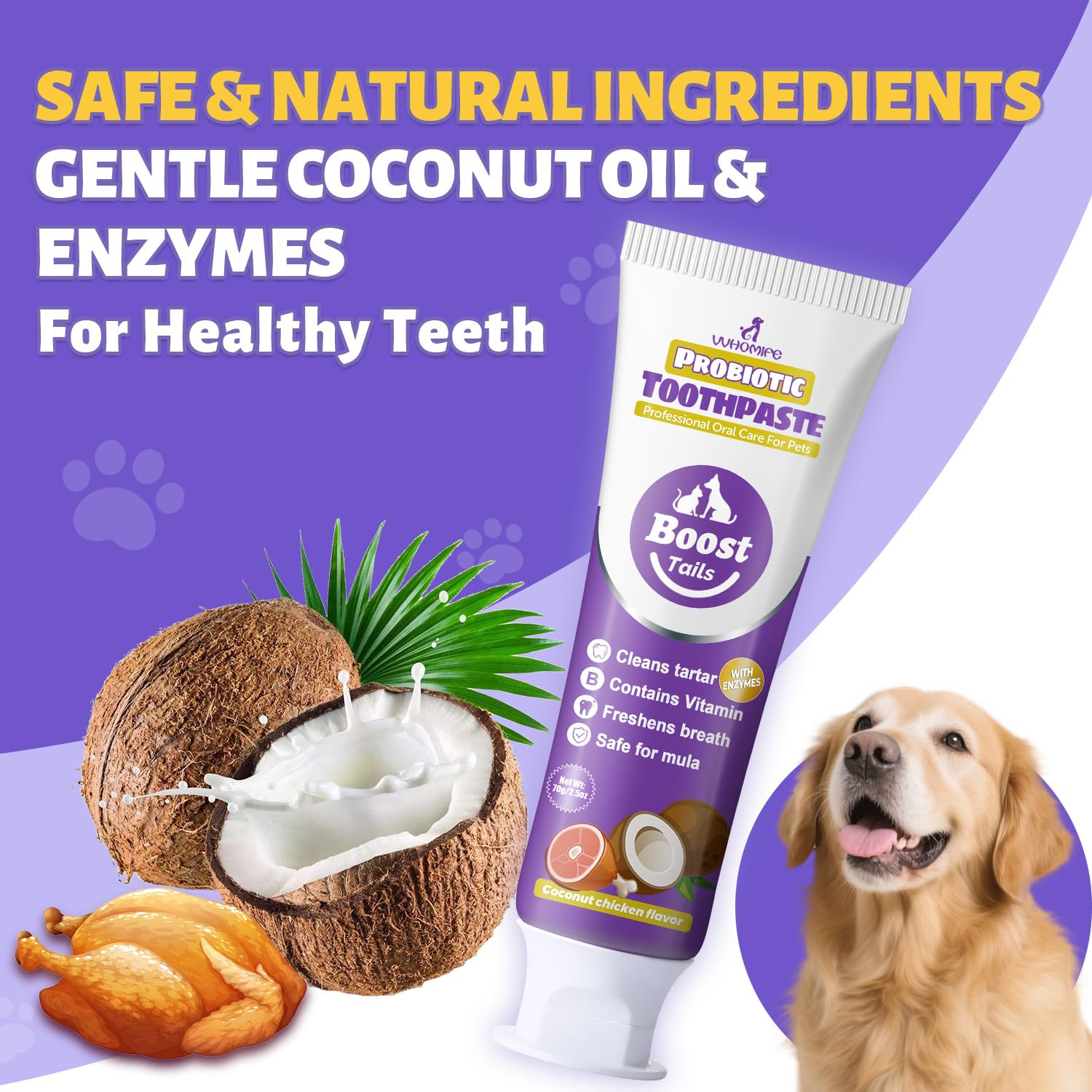 VVHOMIFE brosse double tête pour chien permet un détartrage précis.