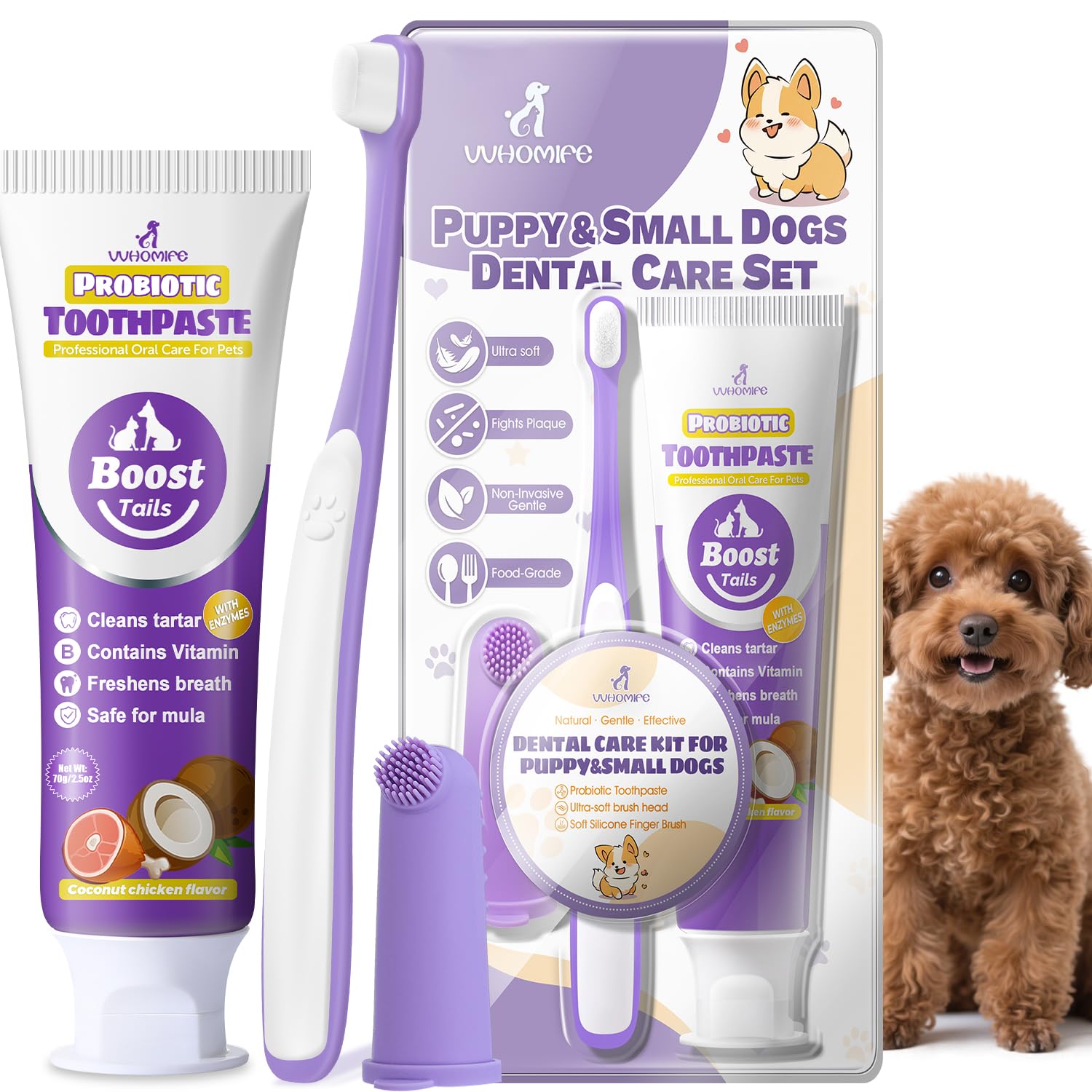 Kit dentaire VVHOMIFE pour petit chien, ensemble pratique pour l’hygiène buccale.